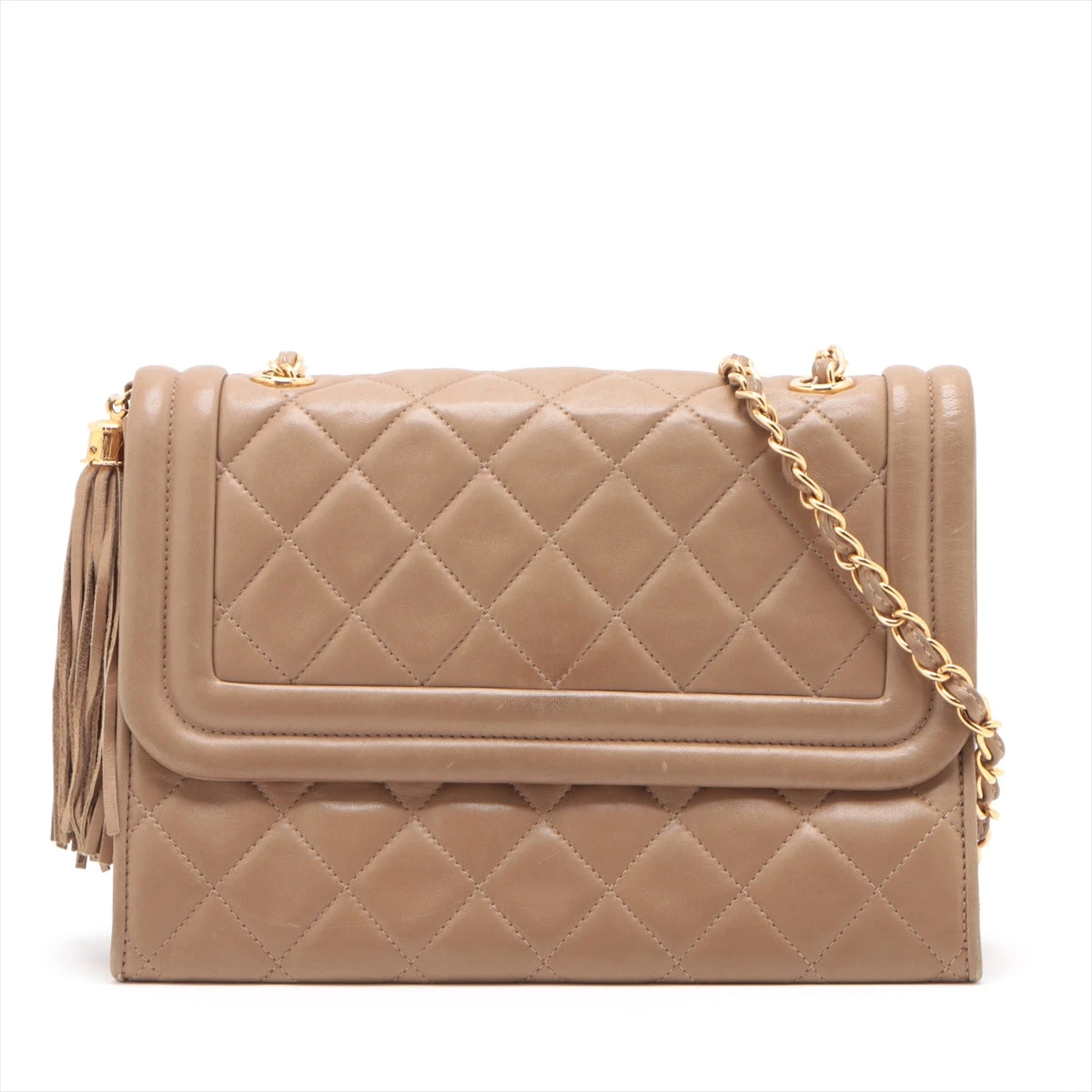 シャネル フリンジ チェーンショルダーバッグ ベージュ マトラッセ