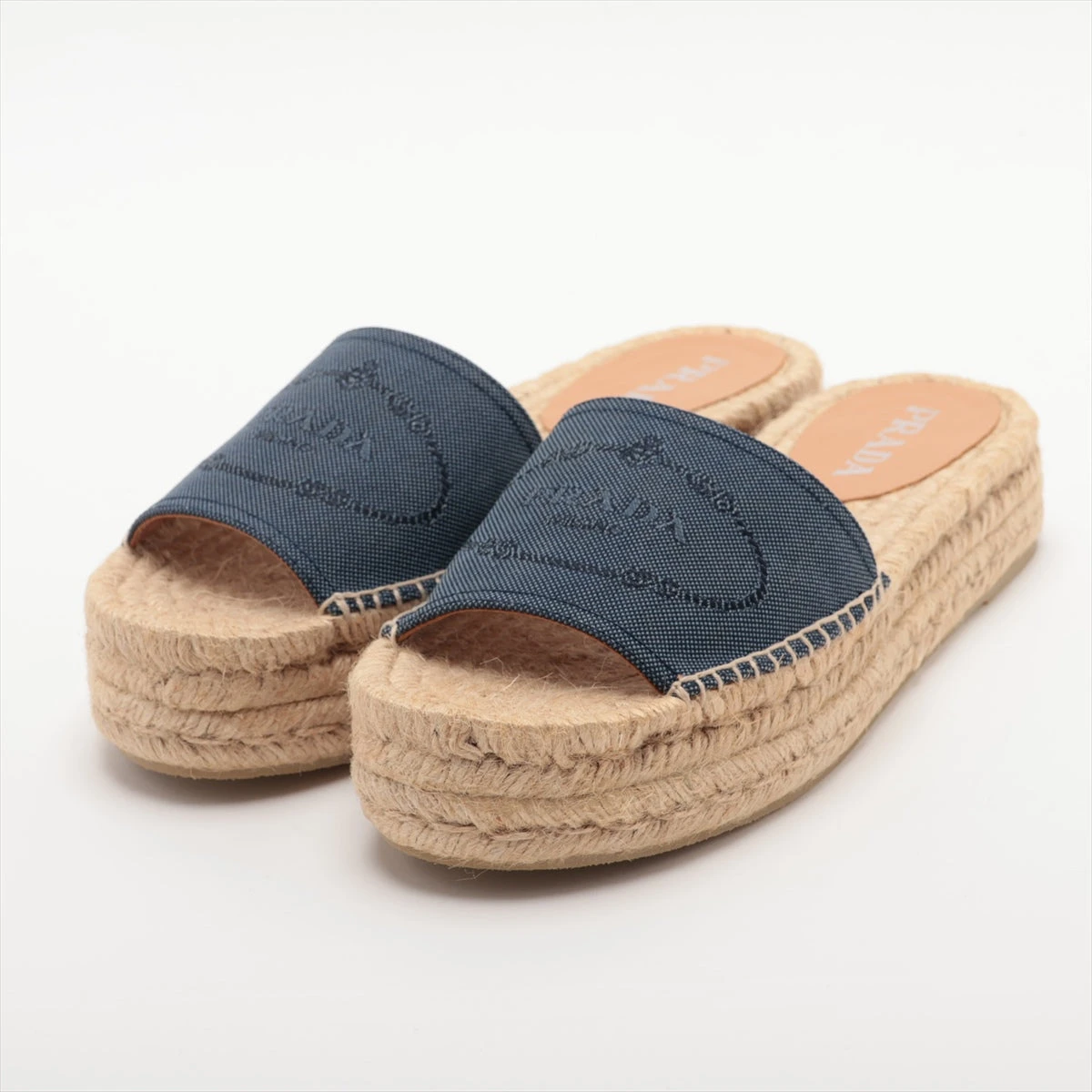 プラダ レザー×ファブリック サンダル 39 レディース ベージュ