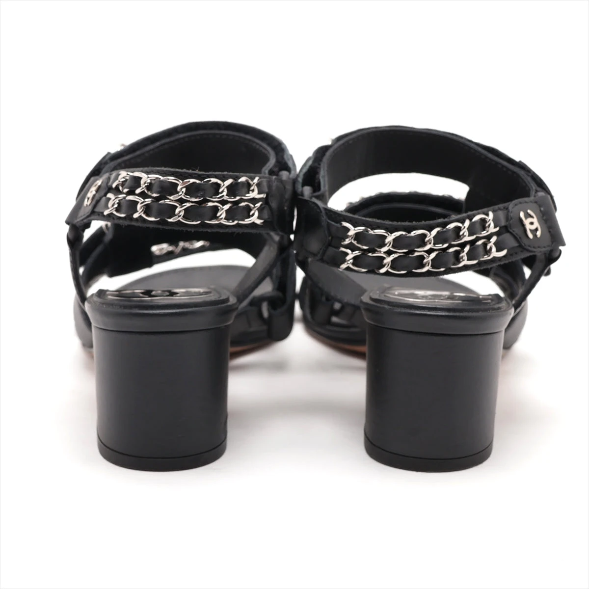 美品★CHANEL・レザーチェーンストラップ ココマーク サンダル(361/2) シャネル ココマーク レザー サンダル 36 1/2 レディース