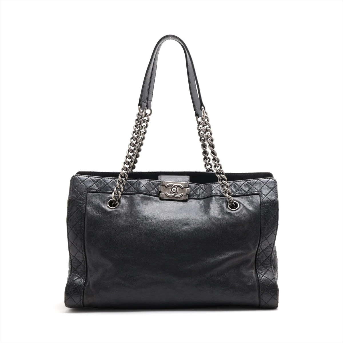 CHANEL シャネル　ブラック　 オールレザーバッグ　美品 シャネル ボーイシャネル レザー チェーントートバッグ ブラック