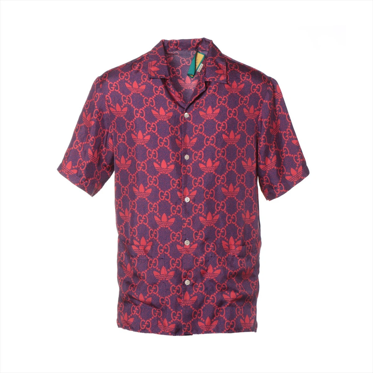 グッチ×アディダス ミケーレ期 シルク シャツ 46 メンズ レッド 691522