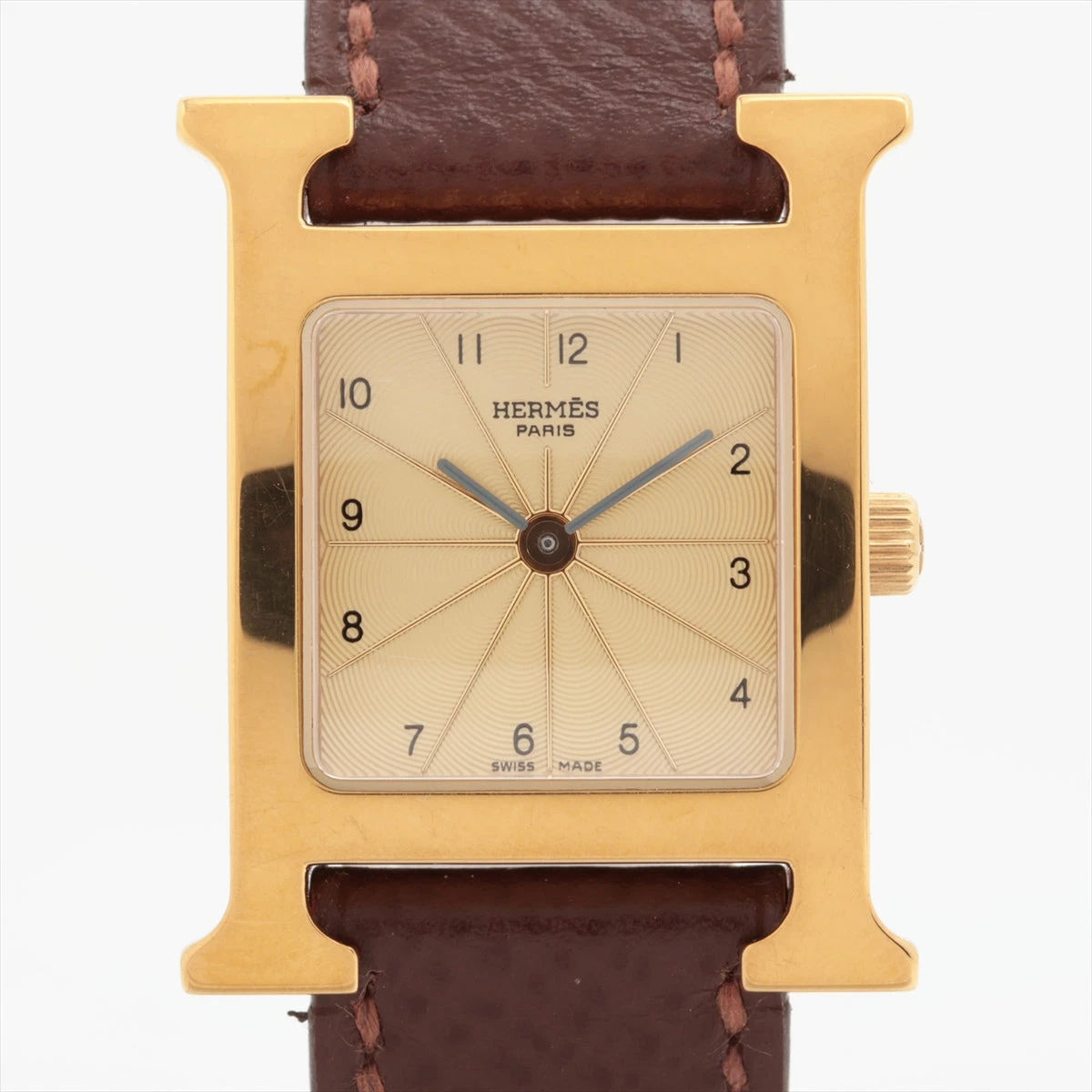 【HERMES 】Hウォッチ HH1.201 ゴールド/ブラウン Hermes H Watch HH1.201 Quartz SS Leather Genuine Buckle (GP
