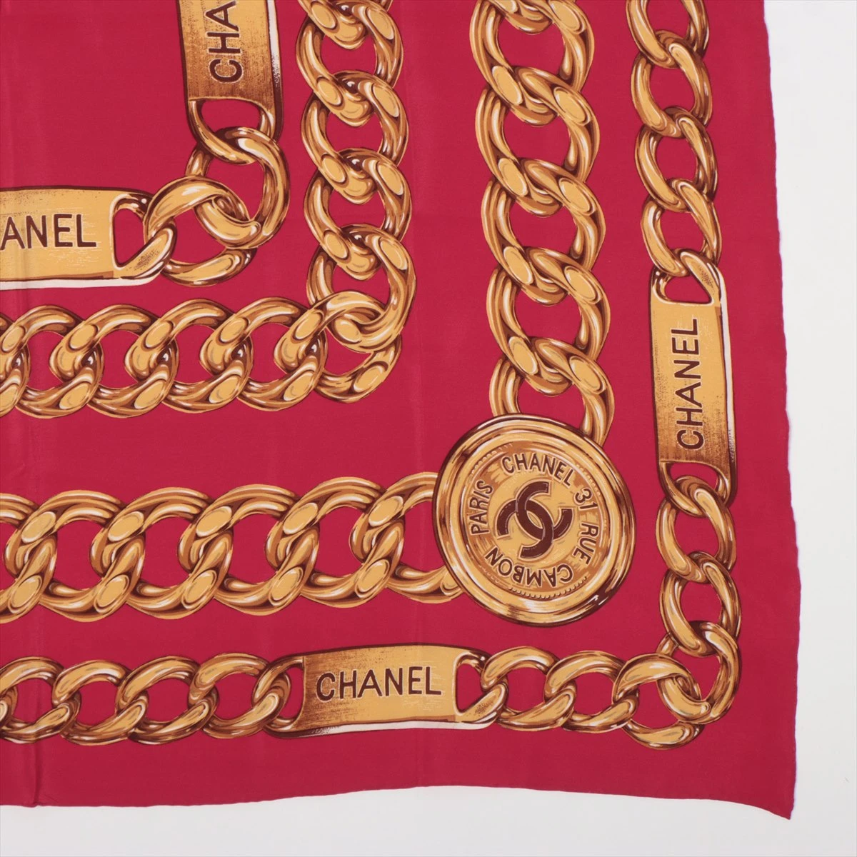 CHANEL 赤 シルク スカーフ 美品】CHANEL シャネル スカーフ レディース シルク チェーン