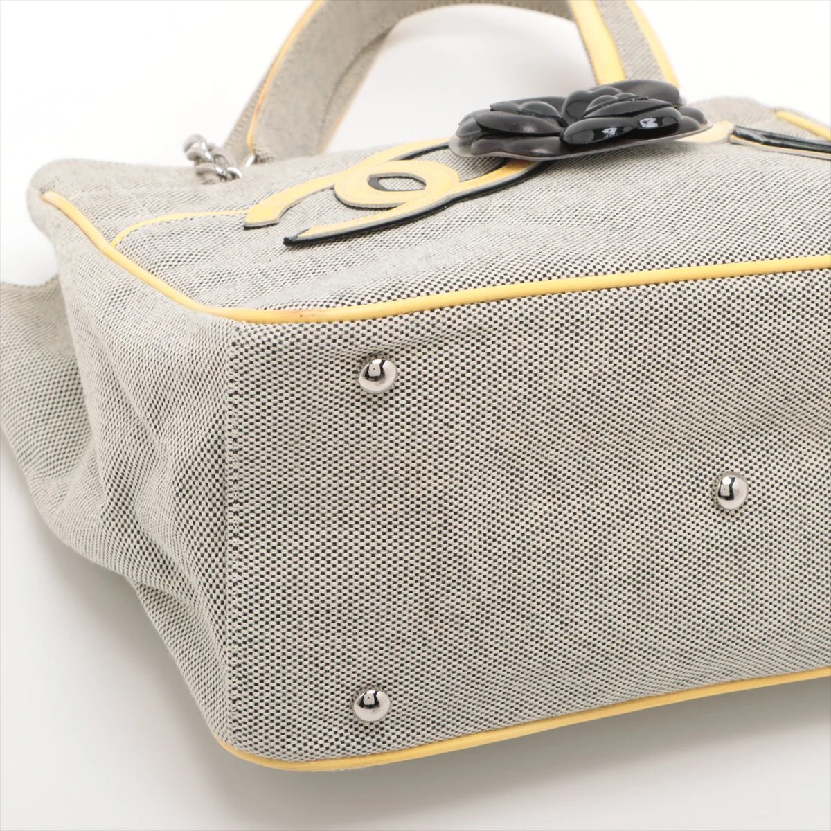 シャネル No5 キャンバス×レザー チェーントートバッグ カメリア