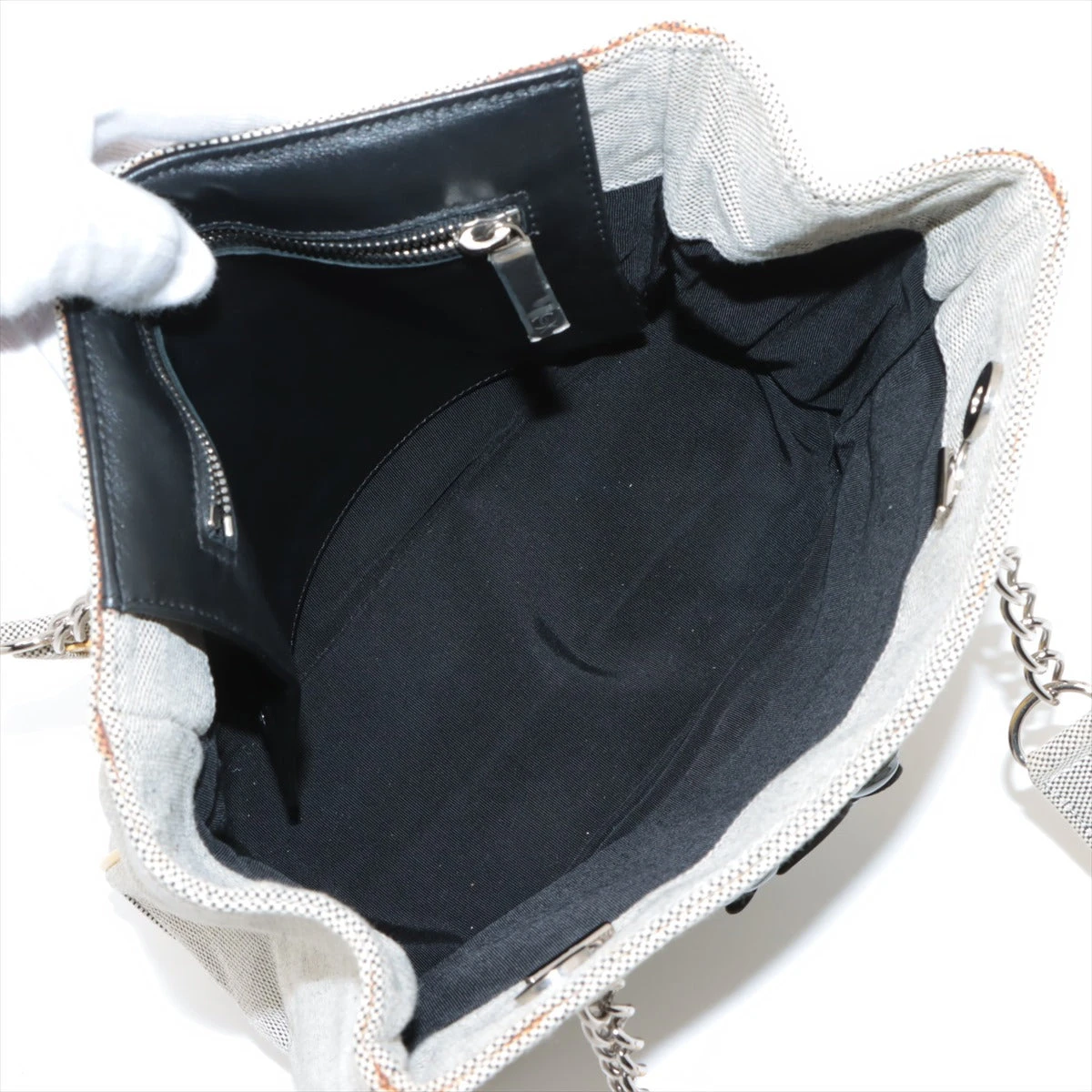 Chanel バック　カメリア　グレー シャネル No5 キャンバス×レザー チェーントートバッグ カメリア