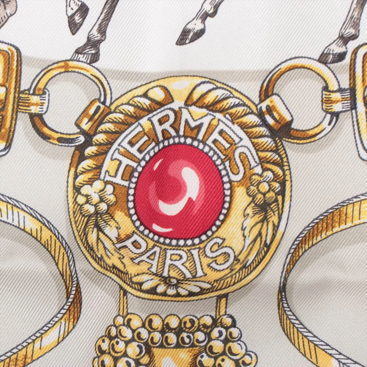 エルメス カレ90 CAVAL CADES 騎馬行進 スカーフ シルク グレー×レッド