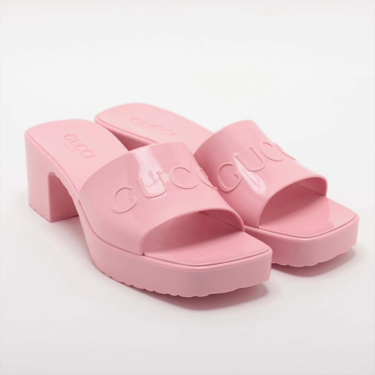 新品同様 GUCCI ピンクミニ ダブルG付き ウィメンズ ラバー