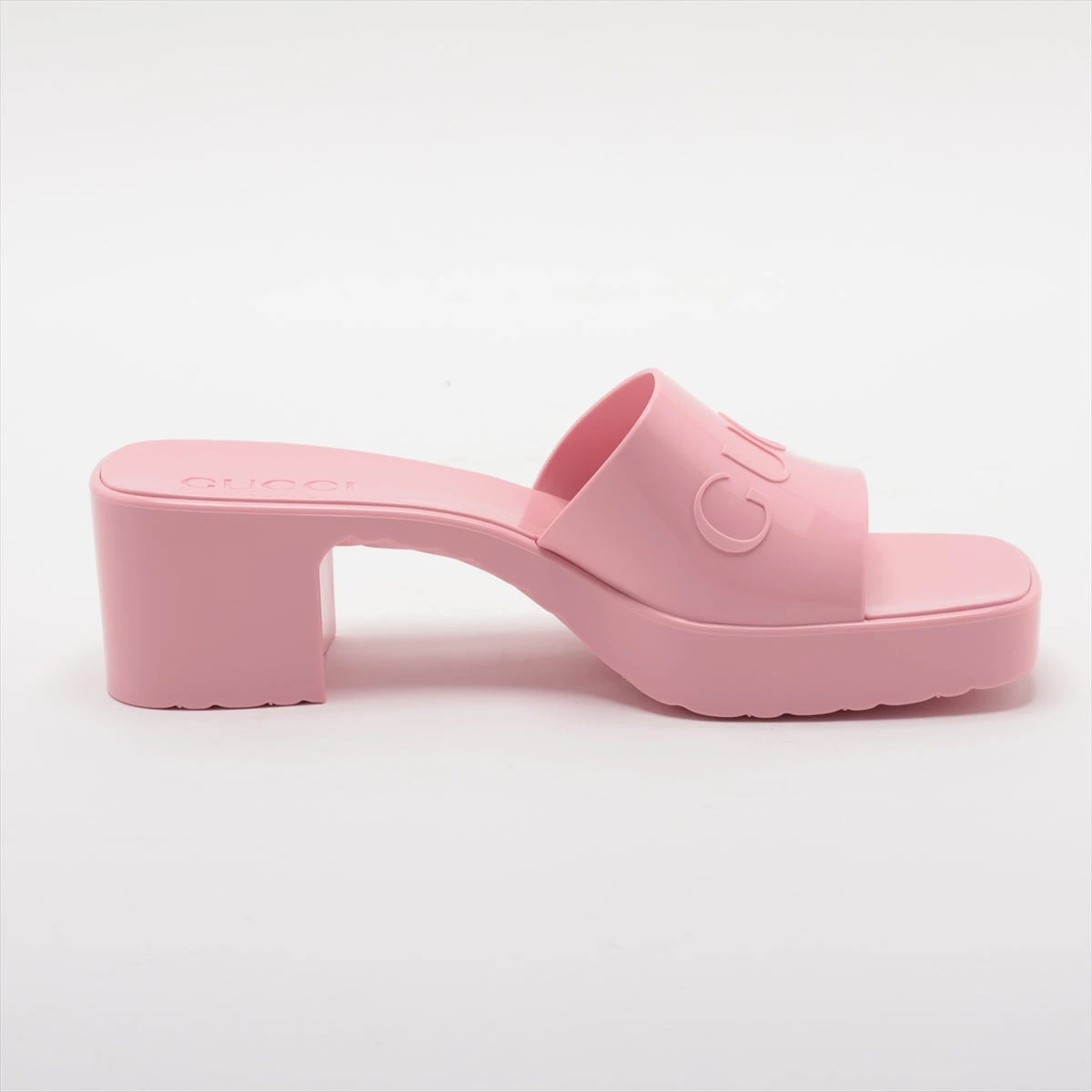 新品同様 GUCCI ピンクミニ ダブルG付き ウィメンズ ラバー
