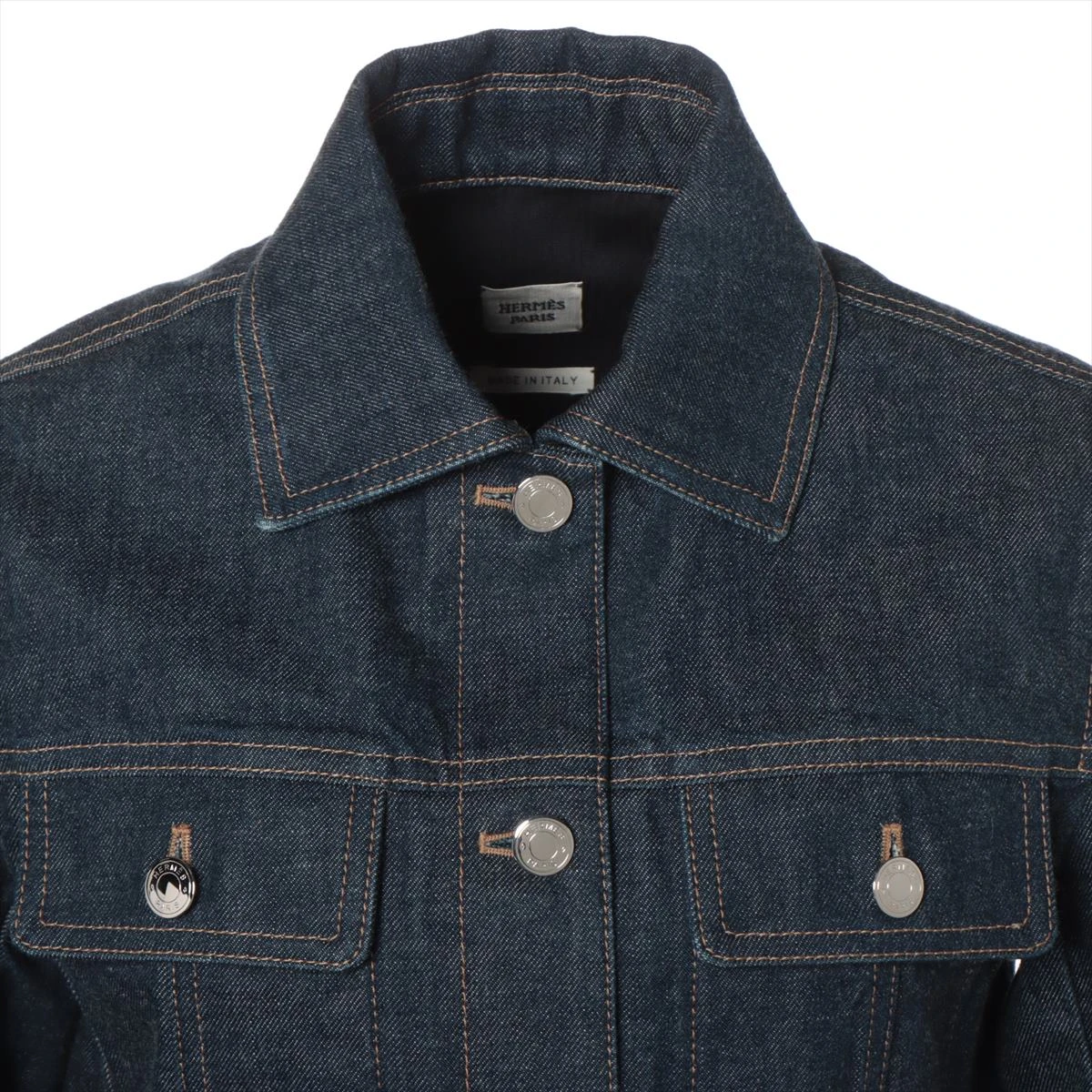 エルメス コットン デニムジャケット 34 レディース ネイビー セリエ