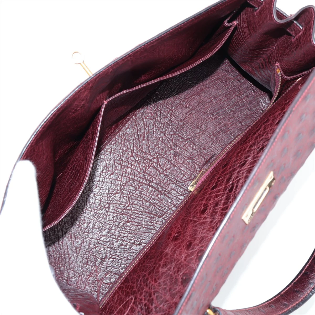 エルメス ケリー35 オーストリッチ ボルドー ゴールド金具 ○J