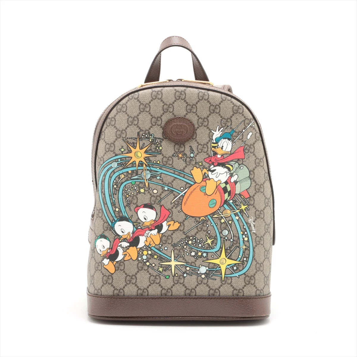 極美品 グッチ 552884 ディズニー ドナルドダッグ リュック レザー 茶 極美品 グッチ 552884 ディズニー ドナルドダッグ リュック
