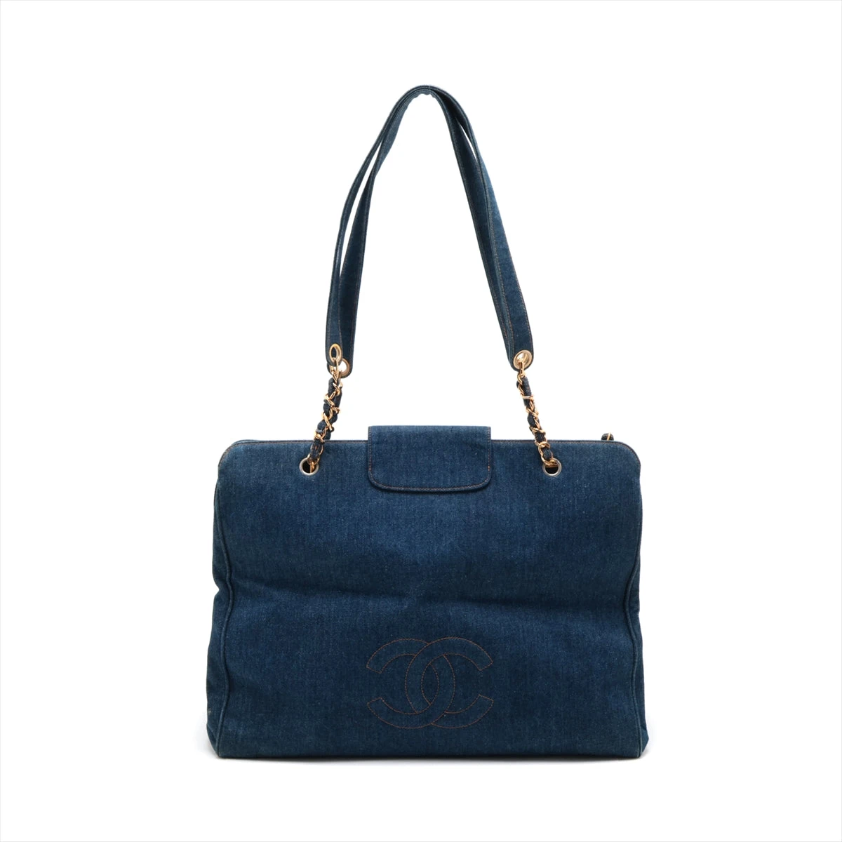 ち*太様 シャネル CHANEL 千鳥 ブルー スパンコール トートバッグ シャネル スーパーモデル デニム チェーントートバッグ ブルー