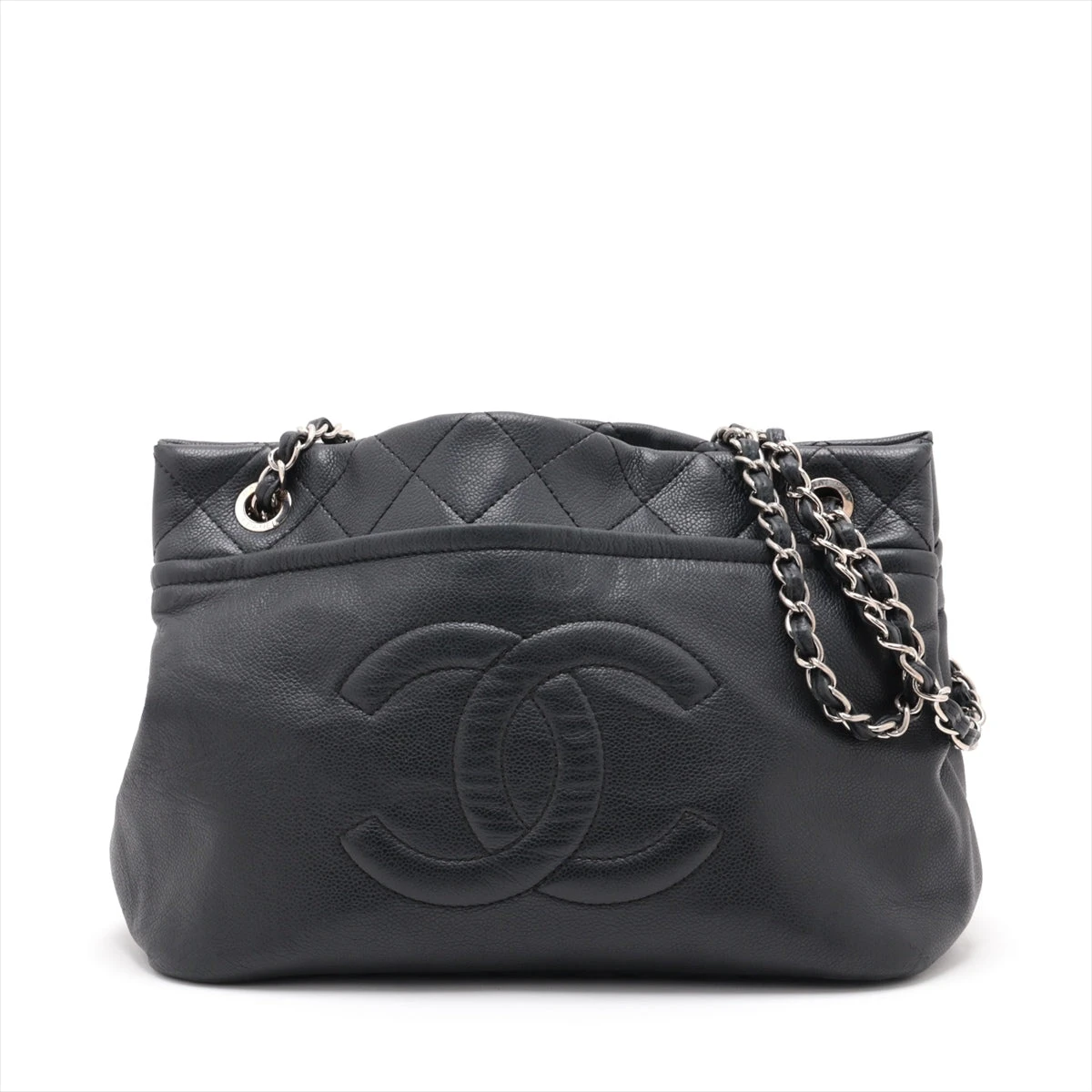 シール有シャネルマトラッセWチェーントートバッグラムスキン黒