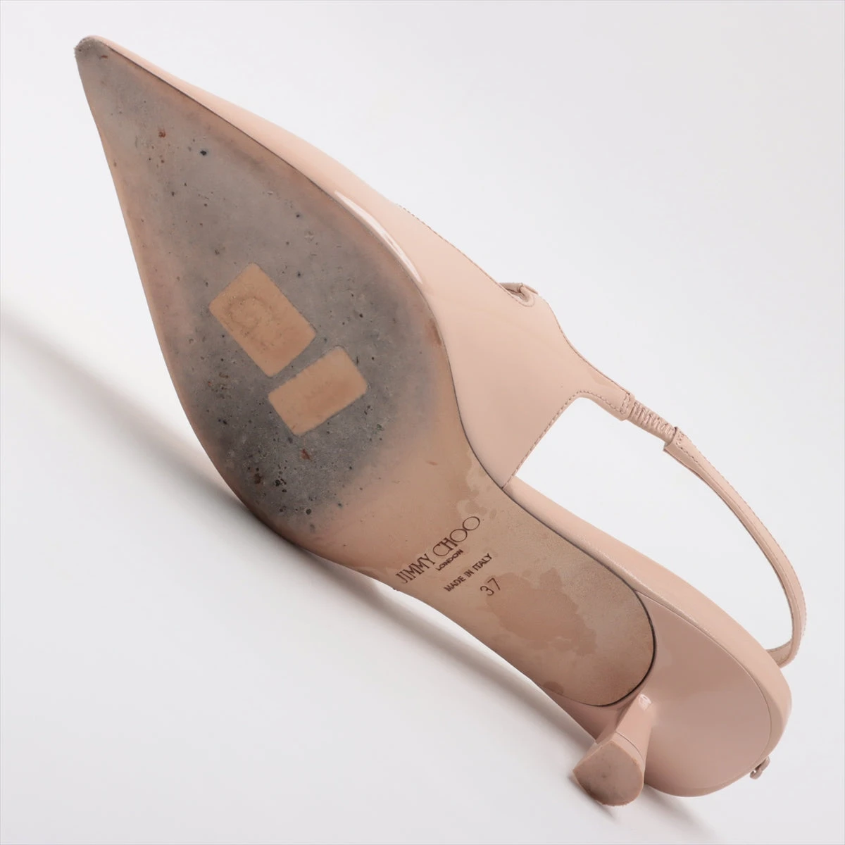 美品|ジミーチュウ|ストラップパンプス|サテン|37|ピンクベージュ|i1585 パール付き Ballet Pink パテントレザー・ポインテッドトゥ