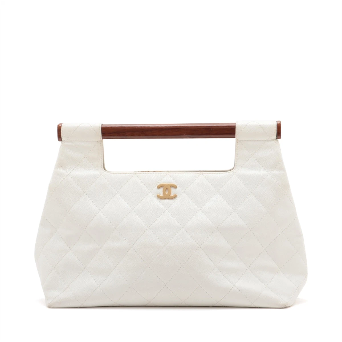 CHANEL マトラッセ CC ウッドハンドル トートバッグ シャネル マトラッセ キャビアスキン ハンドバッグ ウッドハンドル