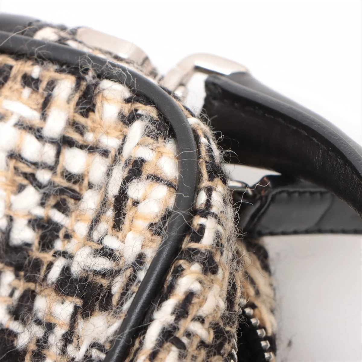 プラダ ツイード×レザー ショルダーバッグ ブラック AP075027｜中古