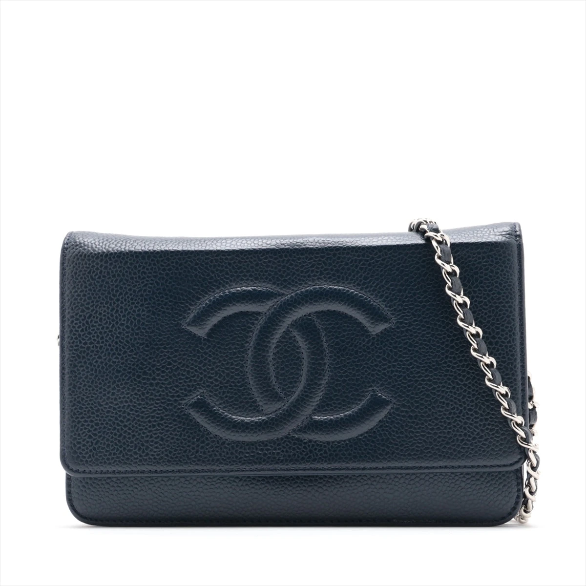 シャネル ココマーク キャビアスキン チェーンウォレット ネイビー