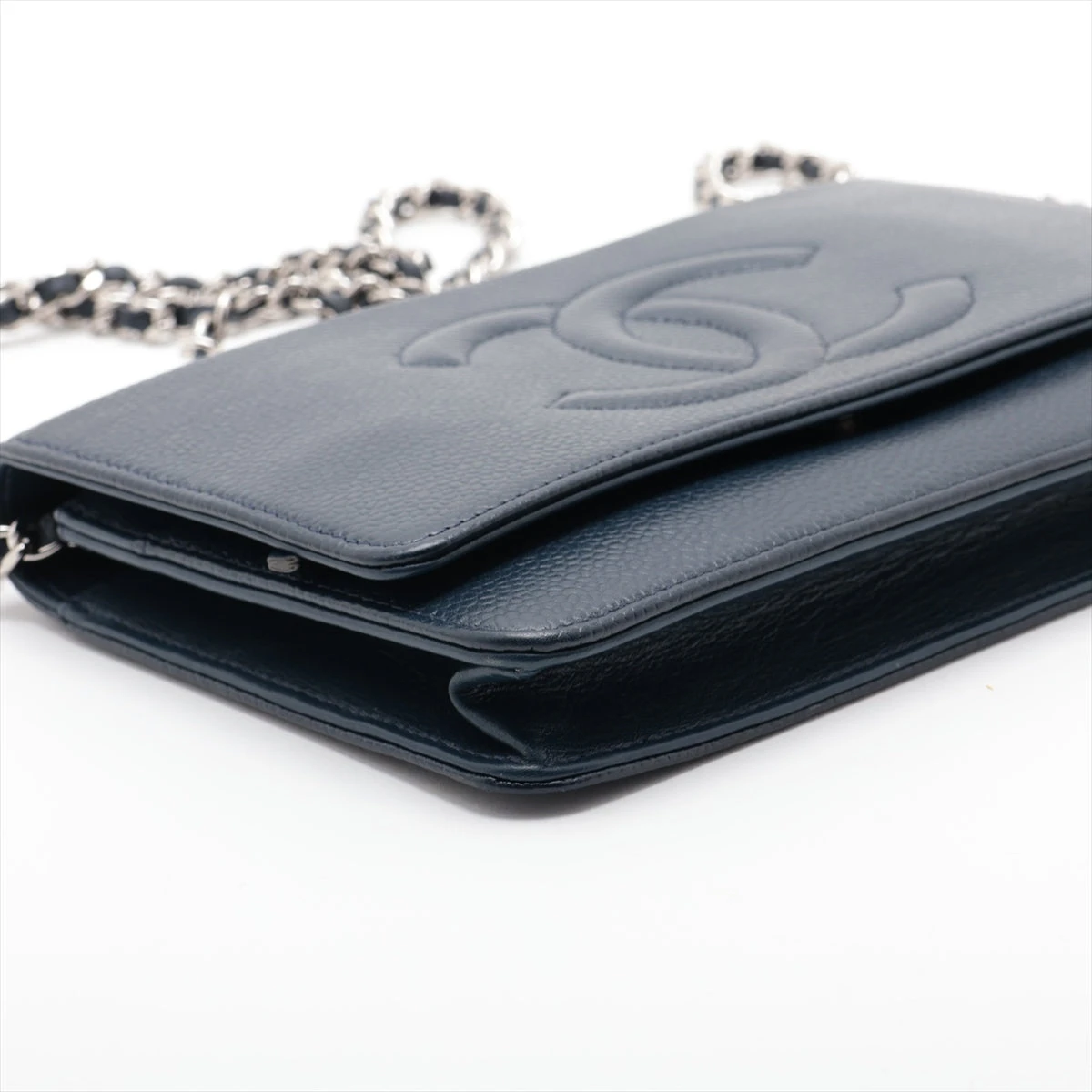 シャネル ココマーク キャビアスキン チェーンウォレット ネイビー