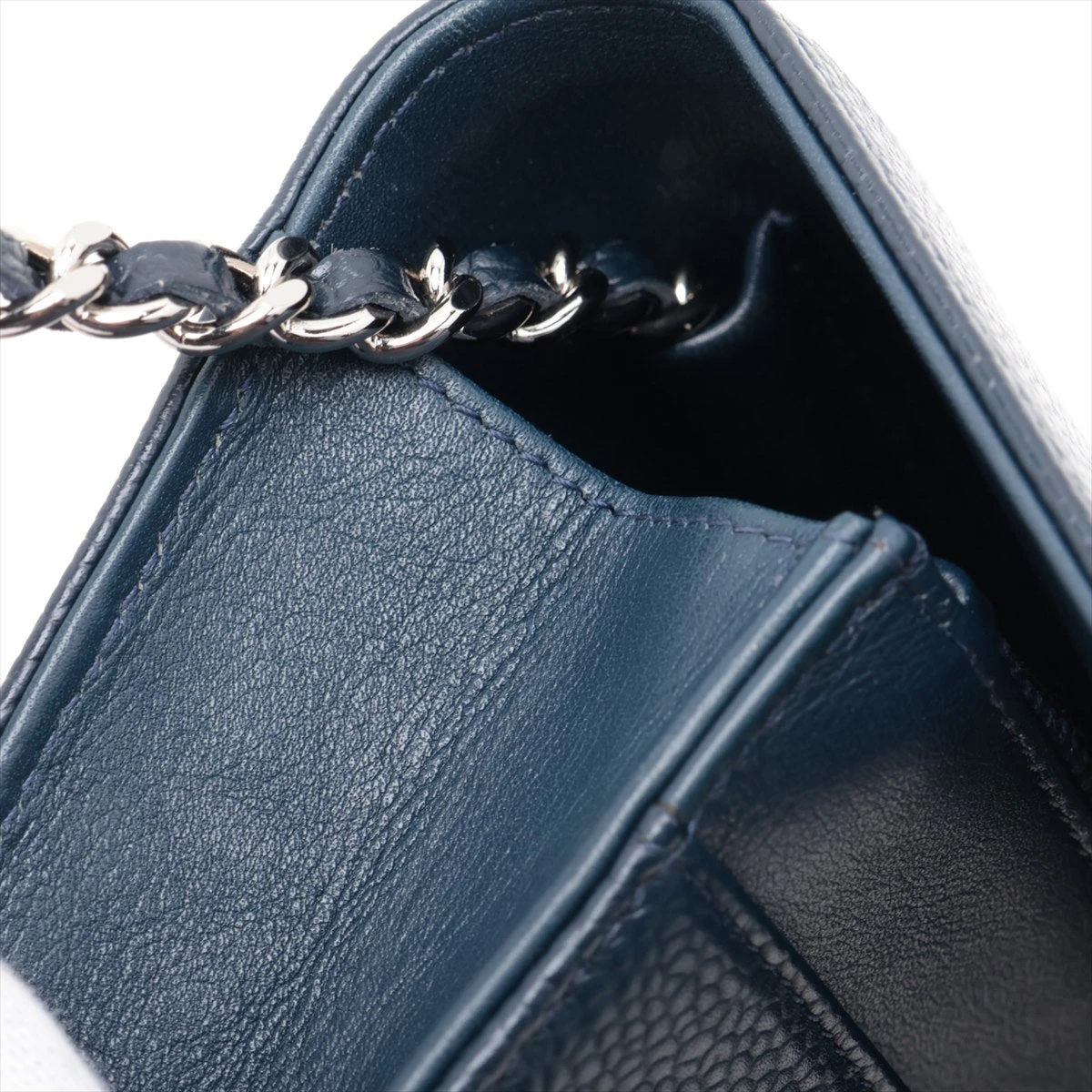 シャネル ココマーク キャビアスキン チェーンウォレット ネイビー