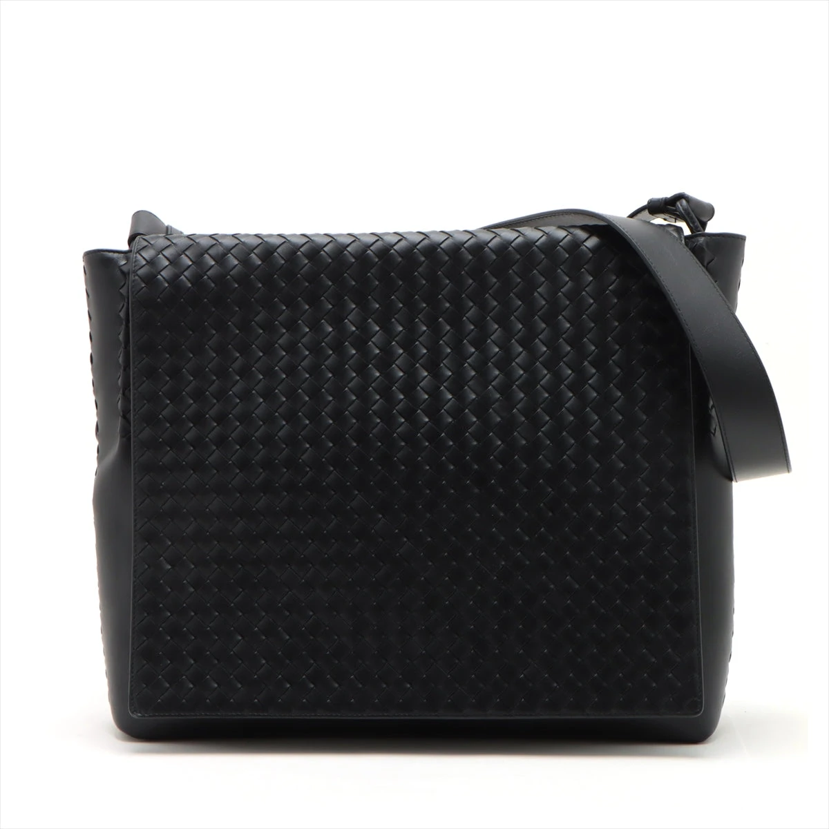 ボッテガヴェネタイントレチャートレザーショルダーバッグブラック黒