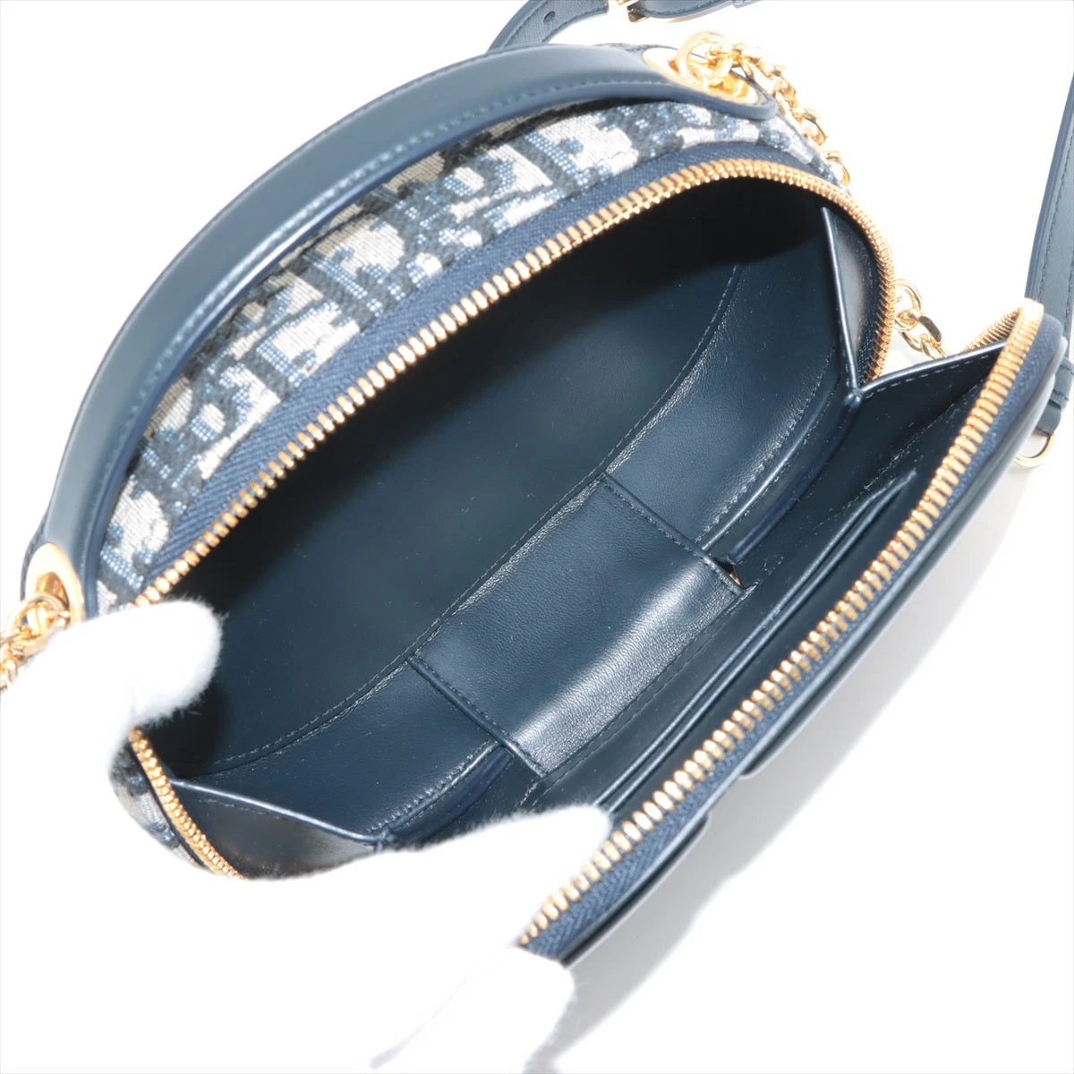 クリスチャンディオール　チェーンショルダーバッグ　レザー　ロゴ　紺 極 美品 Christian Dior クリスチャン ディオール トロッター 柄