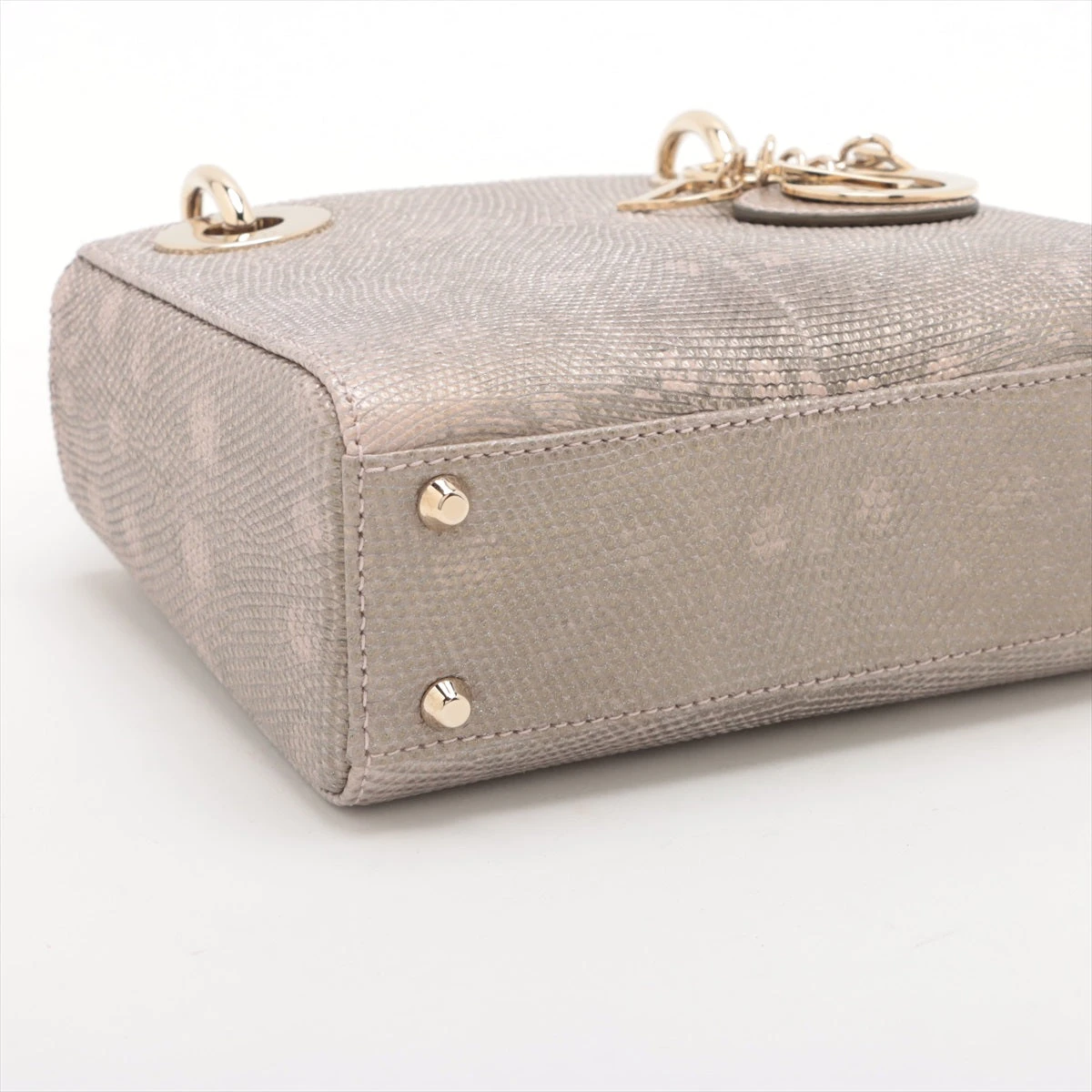 Christian Dior ベージュ ハンドバッグ LadyDior 最新カラー◇LADY DIOR MEDIUM BAG カナージュ ラムスキン (Dior
