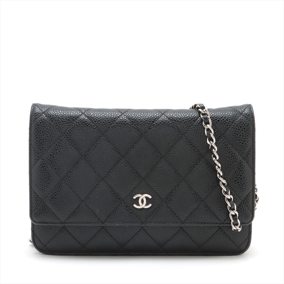 チェーンウォレット♡ キャビアスキン　シルバー金具 シャネル マトラッセ キャビアスキン チェーンウォレット ブラック
