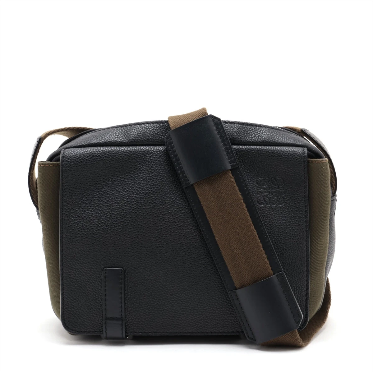 ロエベ ミリタリーメッセンジャーバッグ キャンバス×レザー