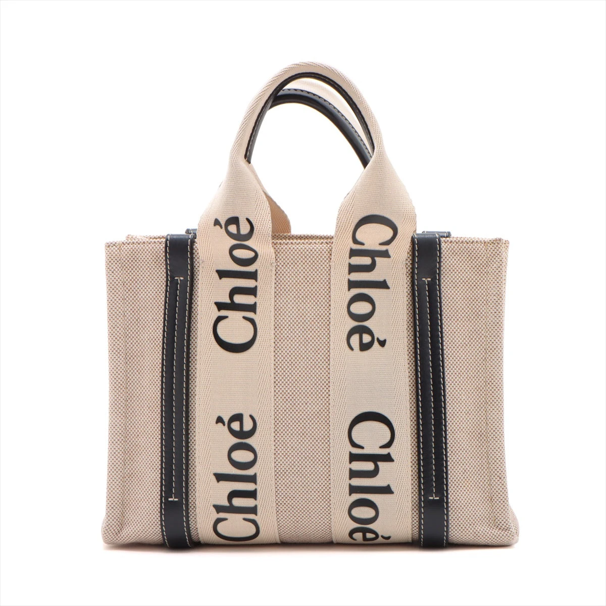 Chloe キャンバス レザー ハンドバッグ ブラック&ベージュ トートバッグ