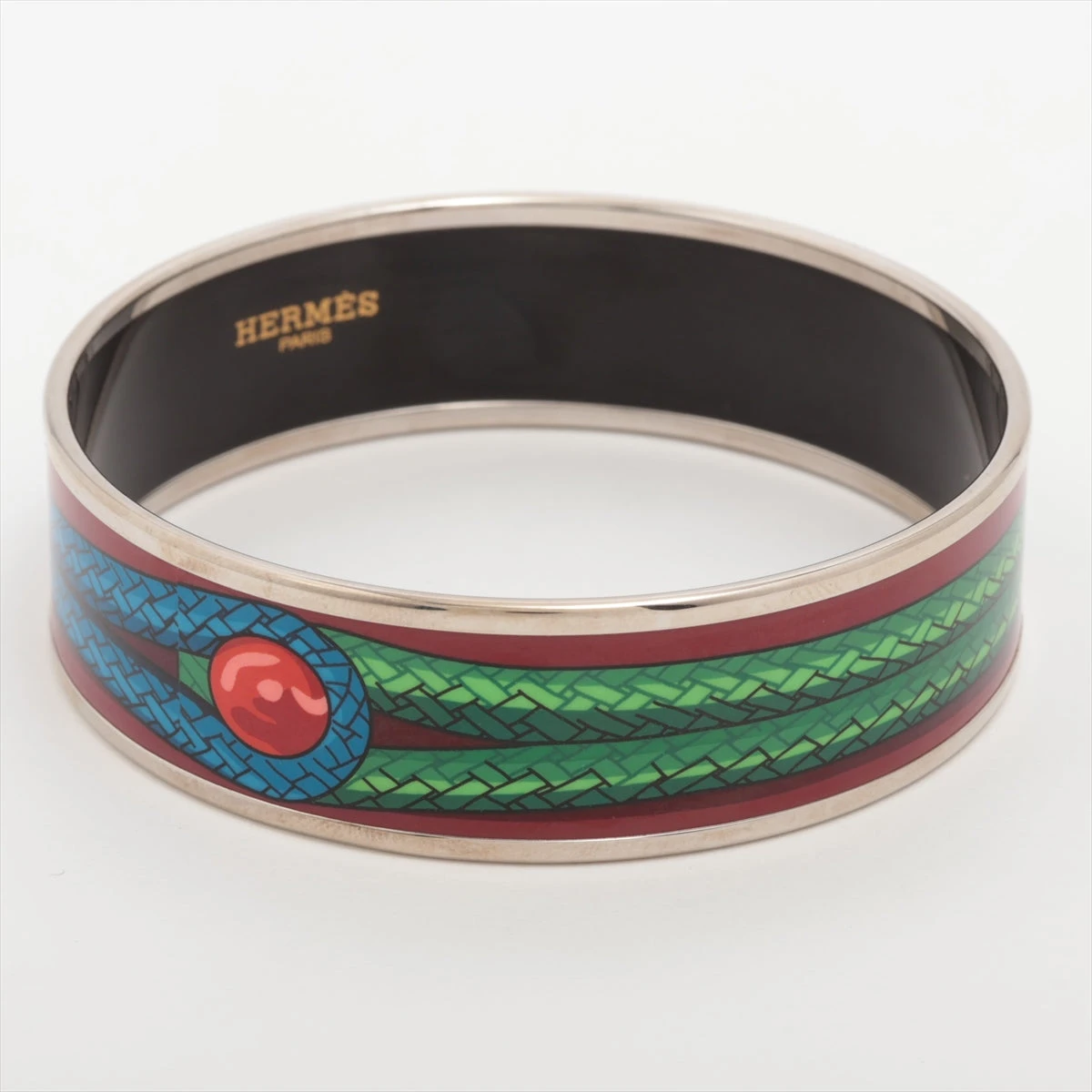 HERMES エマイユGM バングル エナメル×メタル 美品 エルメス エマイユGM バングル エナメル×メタル レッド×グリーン