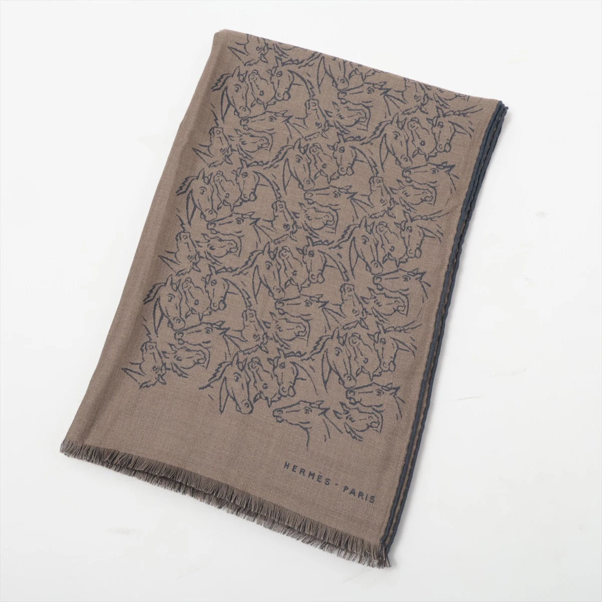 エルメス ストール カシミヤ×シルク ベージュ×ネイビー HO