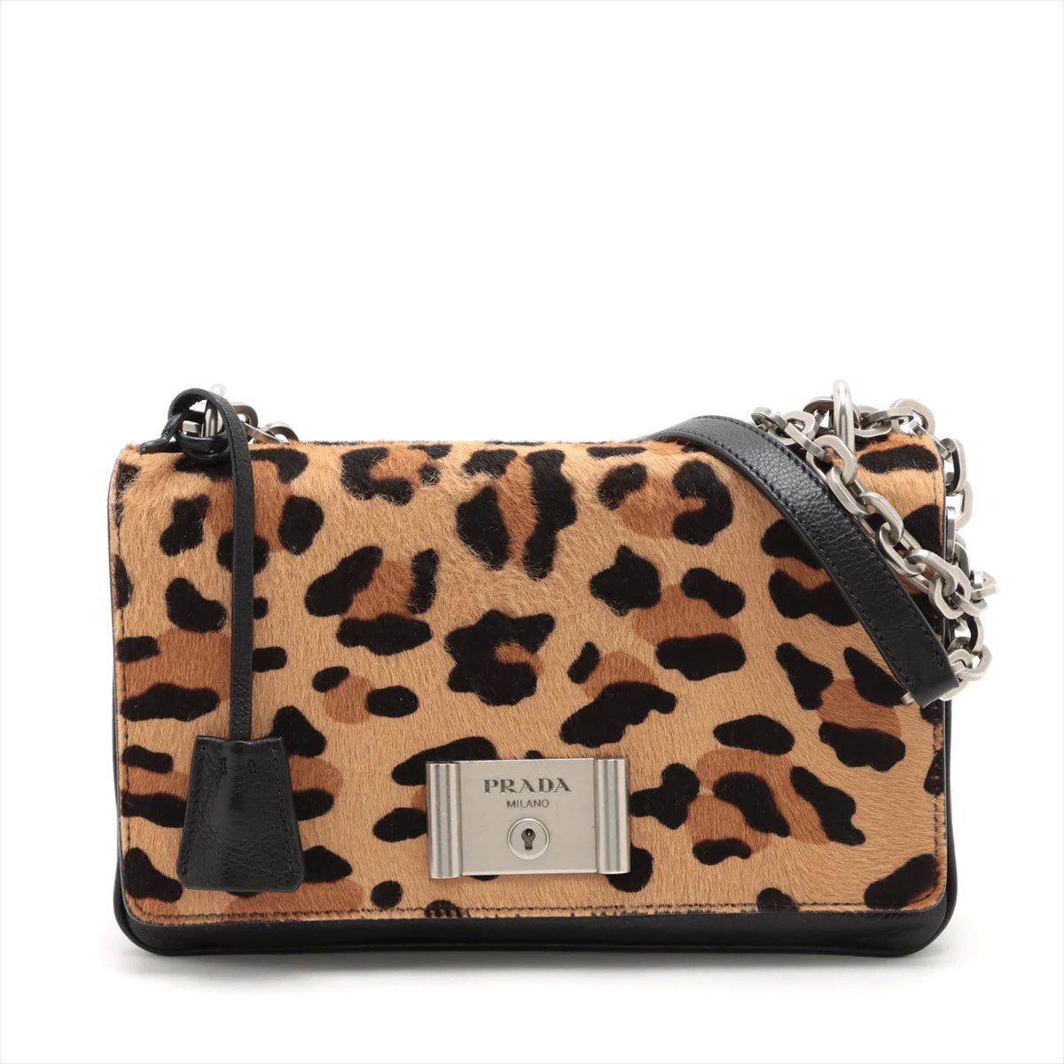 プラダ レザー×ハラコ チェーンショルダーバッグ レオパード A2889879