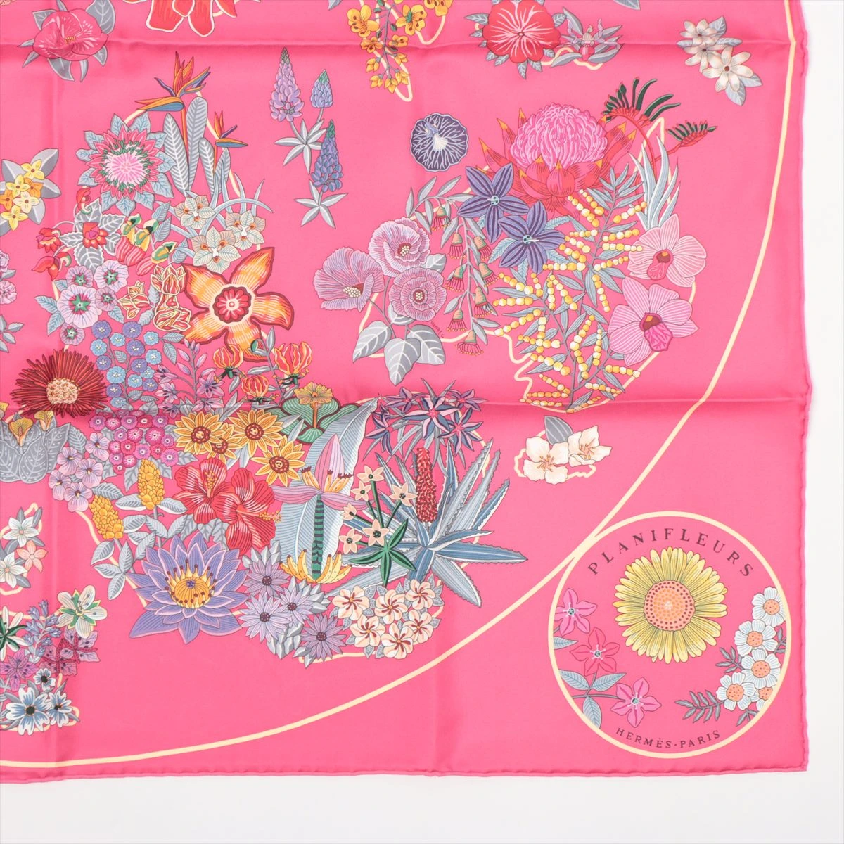 エルメス カレ90 PLANIFLEURS プラニフルール スカーフ シルク ピンク
