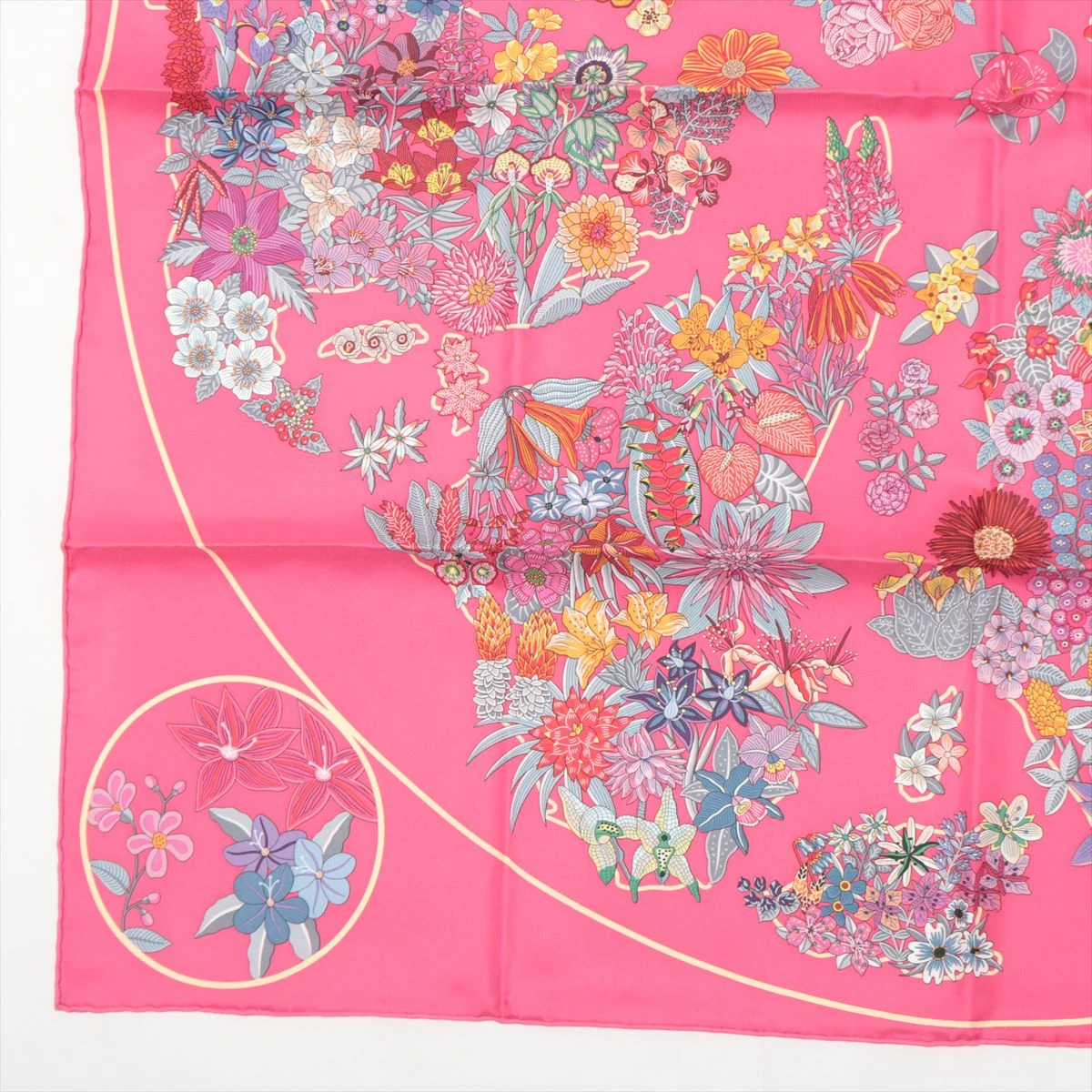 エルメス カレ90 PLANIFLEURS プラニフルール スカーフ シルク ピンク