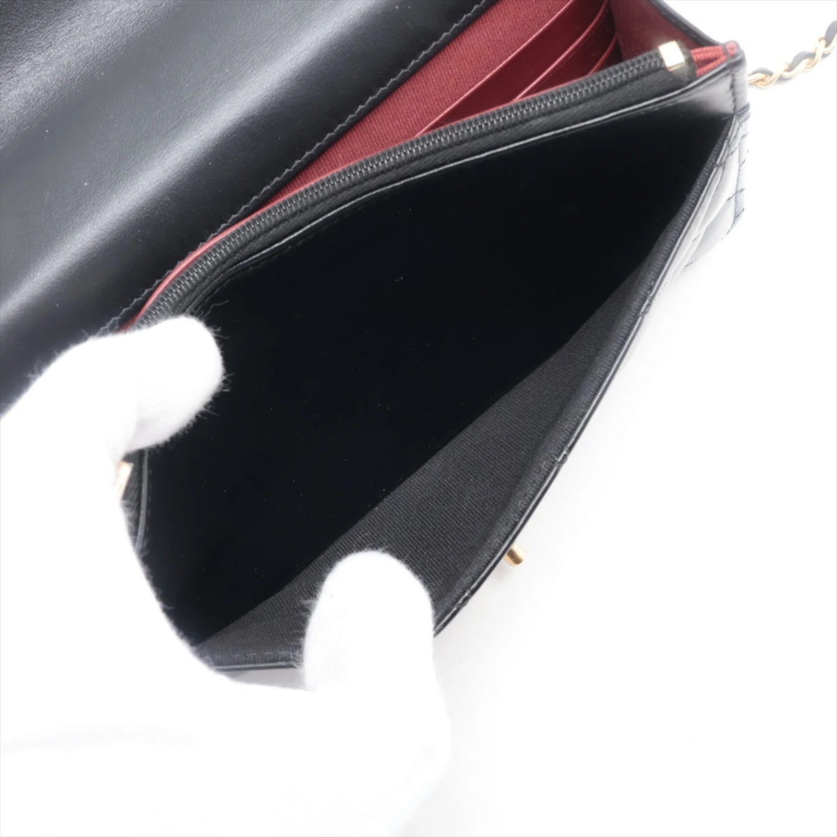 シャネル マトラッセ ラムスキン チェーンウォレット ブラック