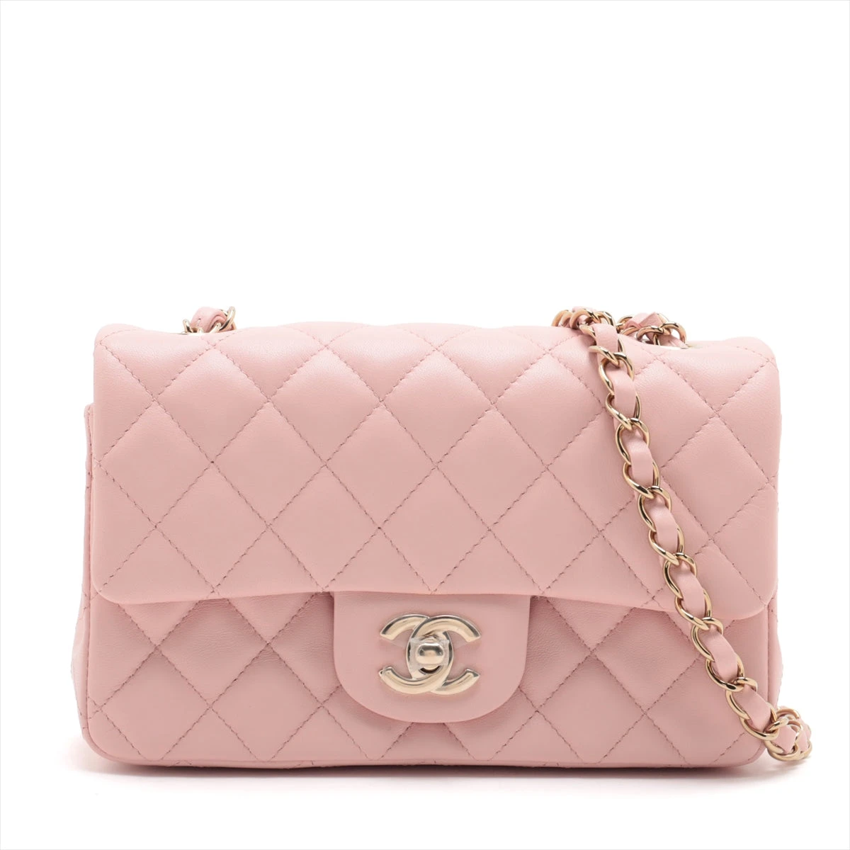 未使用品 CHANEL ミニマトラッセ ラムスキン ピンク ゴールド金具 シャネル ミニマトラッセ20 ラムスキン シングルフラップ