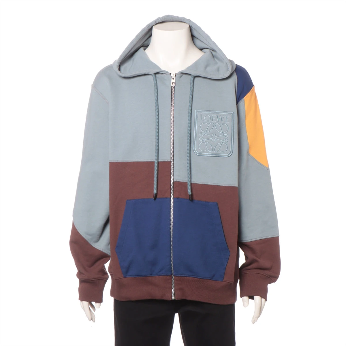 ロエベ アナグラム コットン パーカー M メンズ ブルー×ブラウン