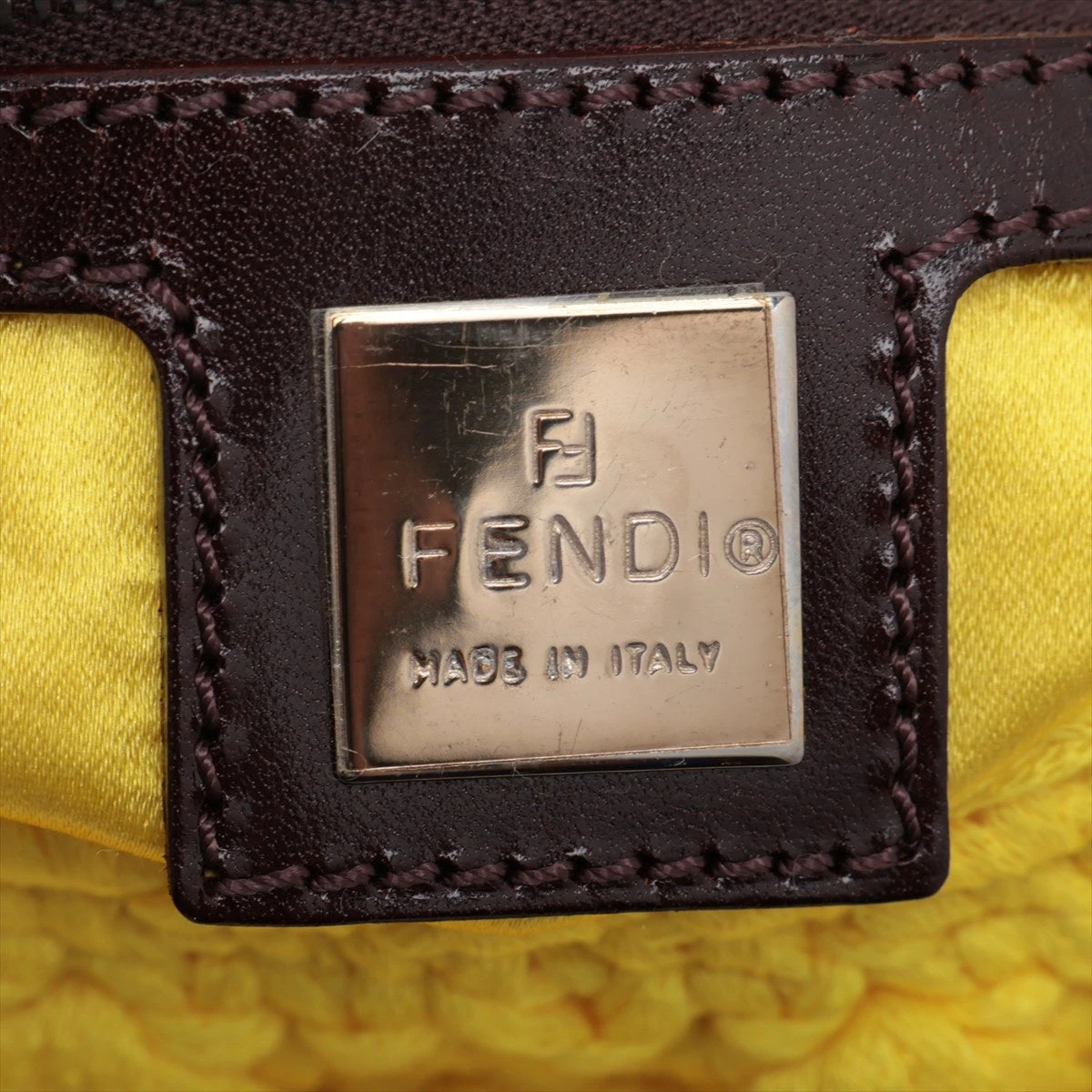 フェンディ マンマバケット ニット×レザー ショルダーバッグ イエロー