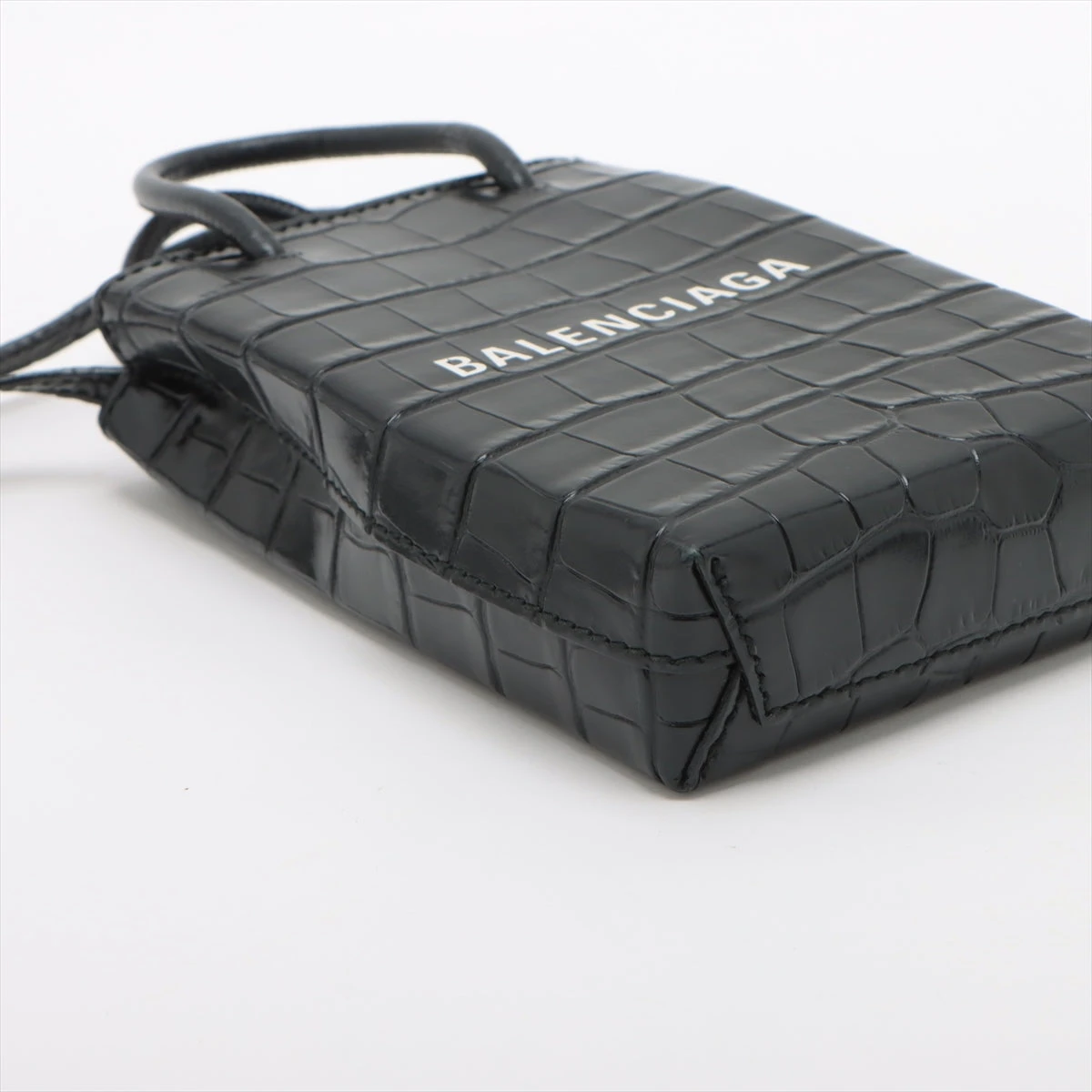 良品☆バレンシアガ ベルト クロコ型押し ゴールド バックル ロゴ ブラック BALENCIAGA/バレンシアガ/クロコ型押し/ベルト/ブラック/メンズ