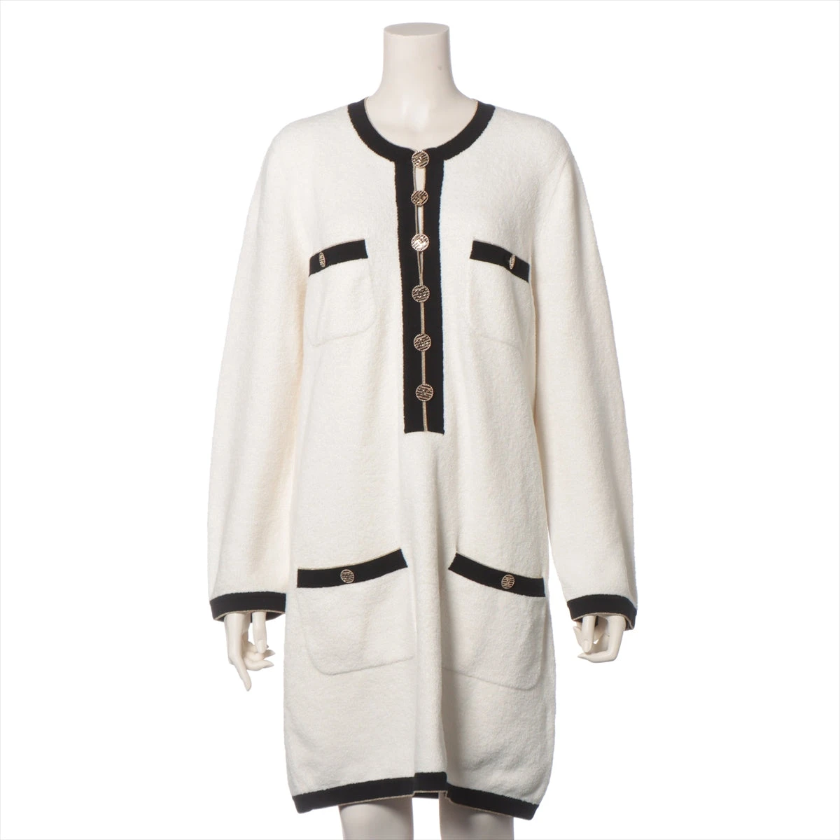 シャネル ココボタン P60 コットン ニットワンピース 40 レディース