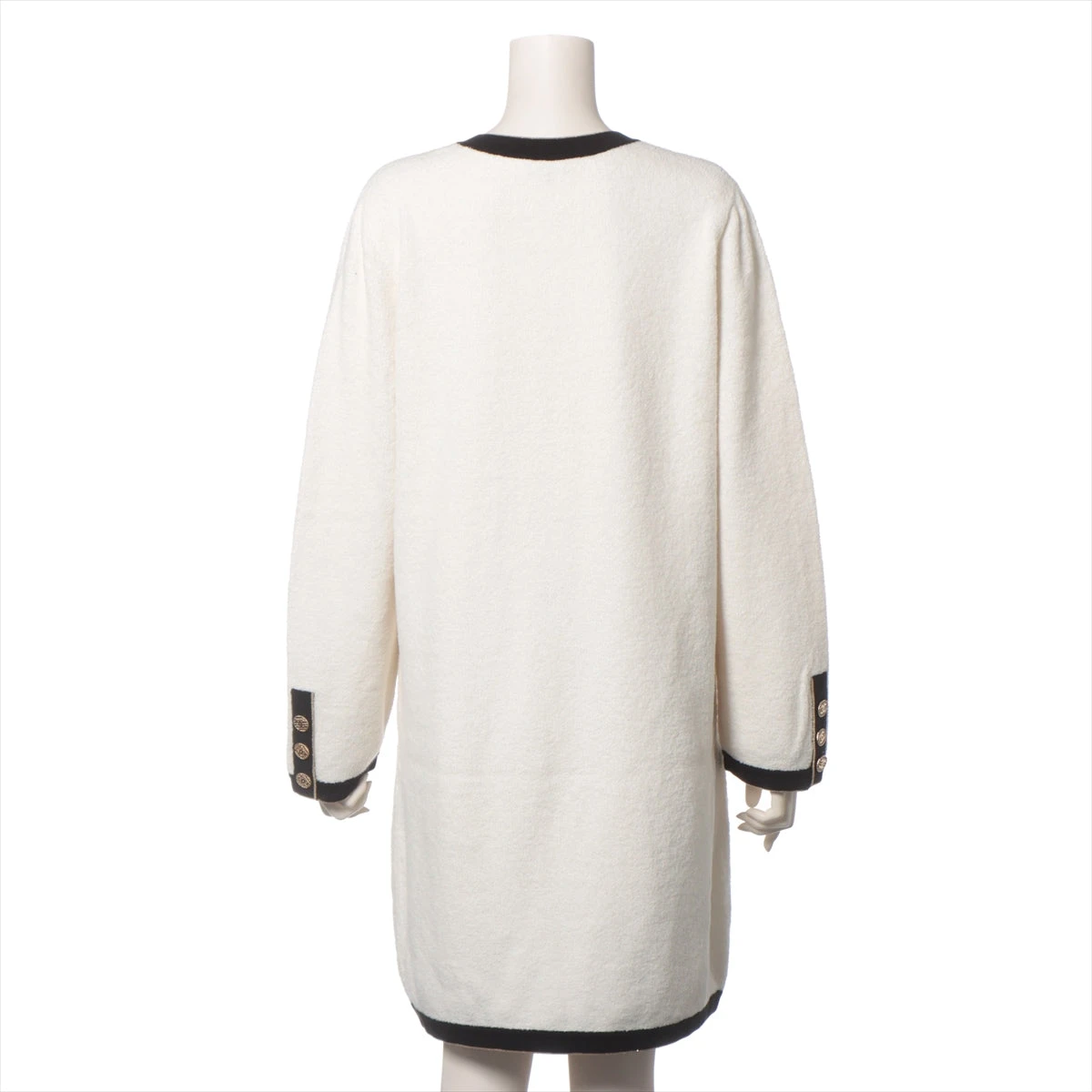 CHANEL ホワイト ニットワンピース 40 シャネル ココボタン P60 コットン ニットワンピース 40 レディース