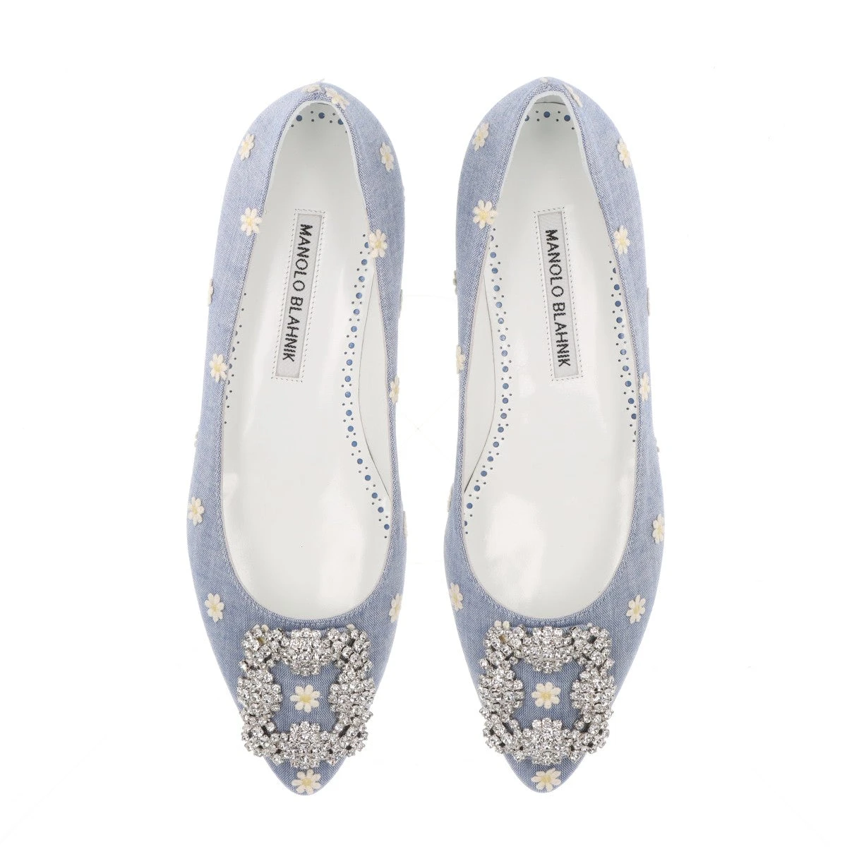 マノロ ハンギシ フラット レザー ホワイト Size36 マノロブラニク ハンギシ キャンバス×レザー フラットパンプス