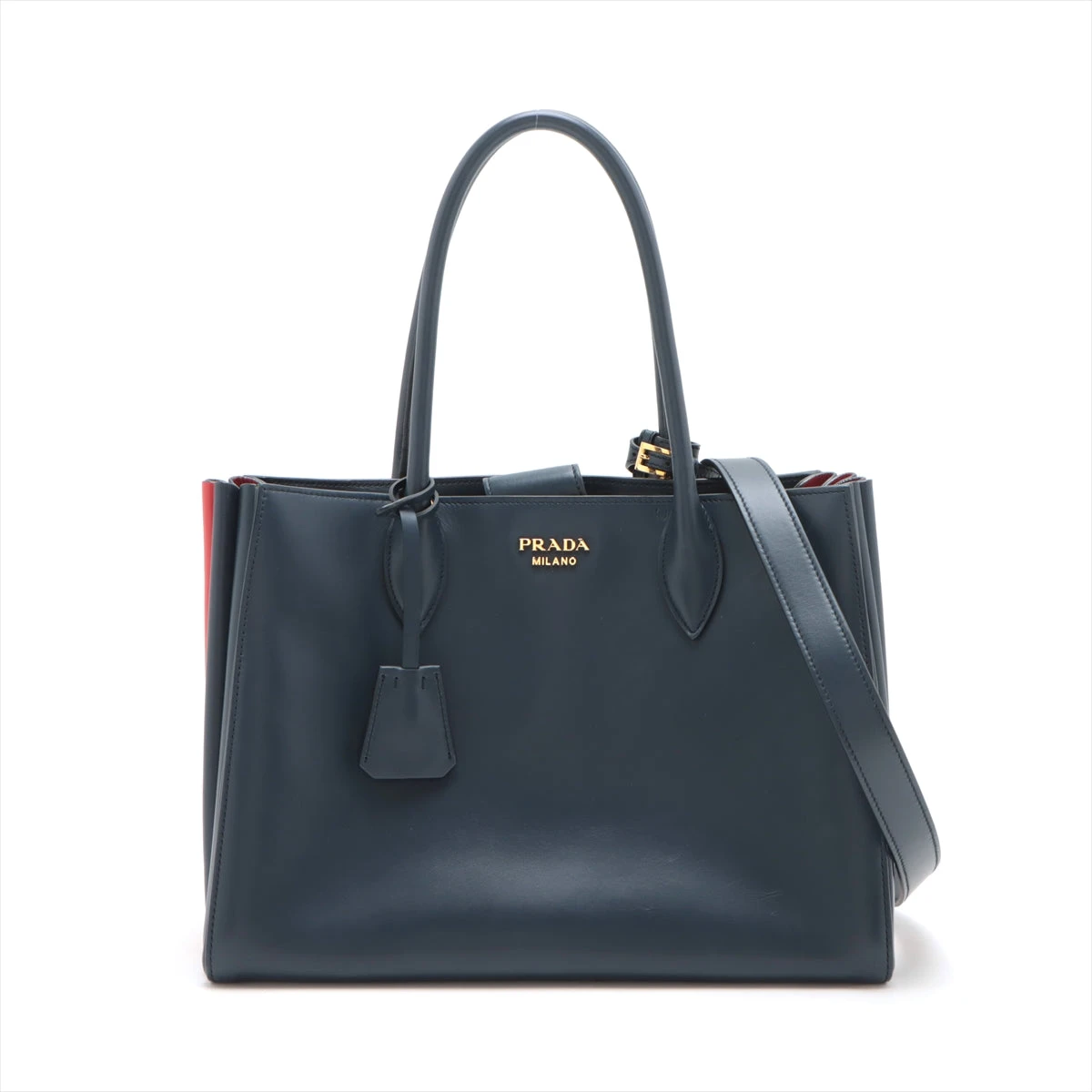 プラダ ビブリオテーク レザー 2WAYハンドバッグ ネイビー 1BG098