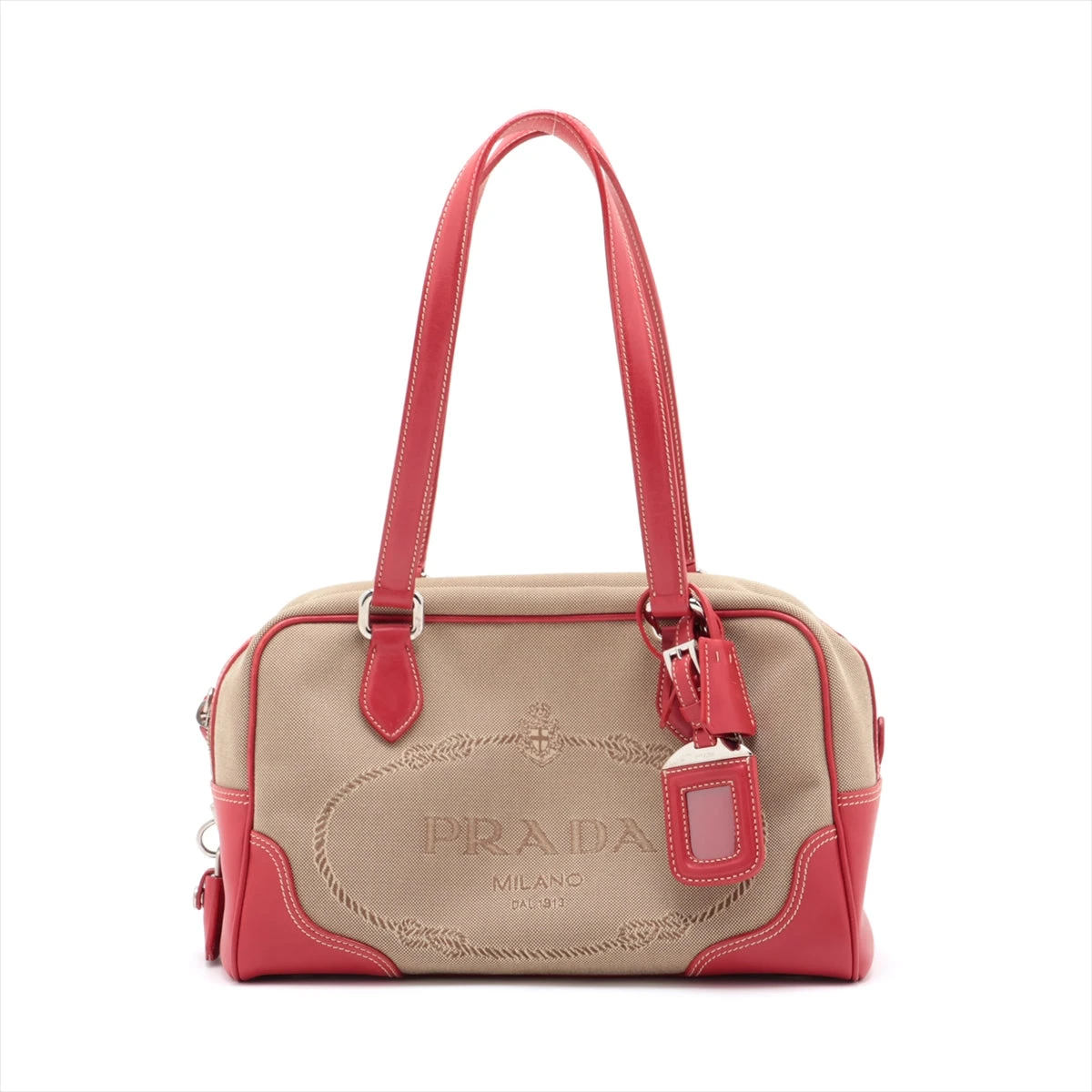 プラダ ロゴジャガード キャンバス×レザー ハンドバッグ