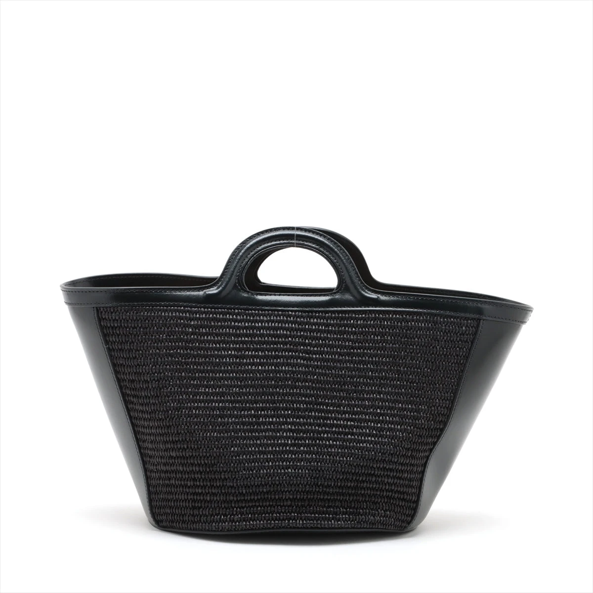 マルニ ストロー ハンドバッグ 黒ストロー マルニ トロピカリア ストロー×レザー 2WAYハンドバッグ