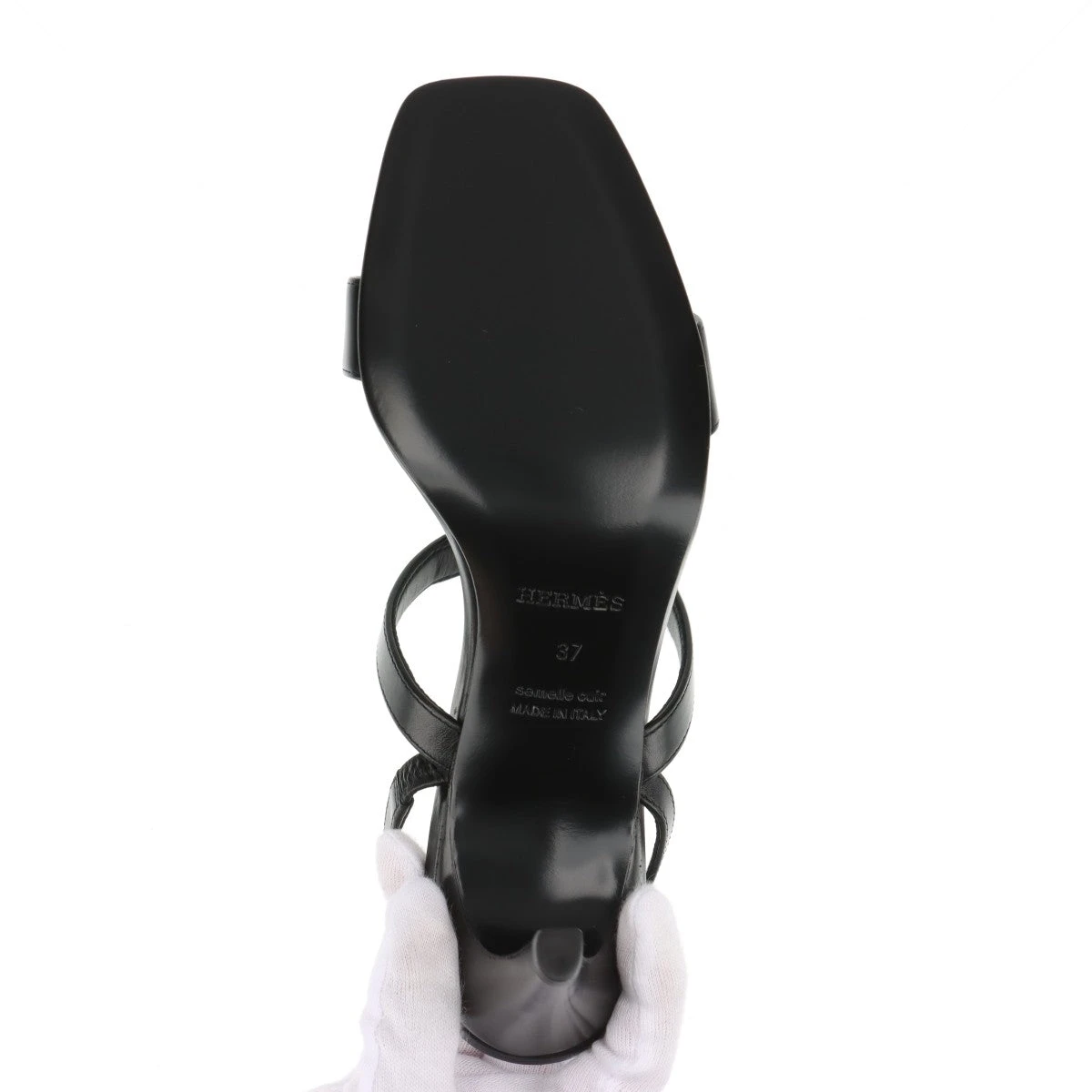 HERMES ベビーケリー金具ブラックレザー アンクルストラップパンプス