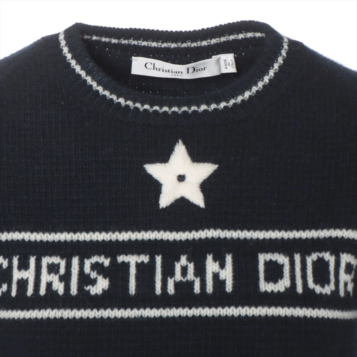 未使用級 クリスチャンディオール ニット ネイビー ロゴ刺繍 M