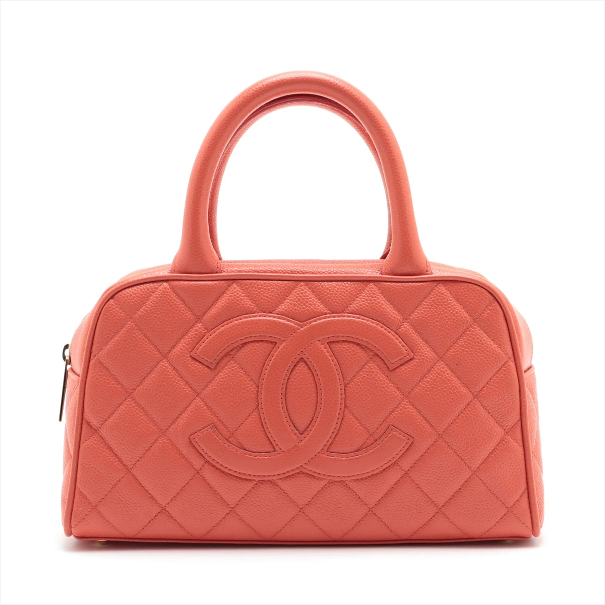 シャネル ココマーク キャビアスキン ハンドバッグ レッド ゴールド  