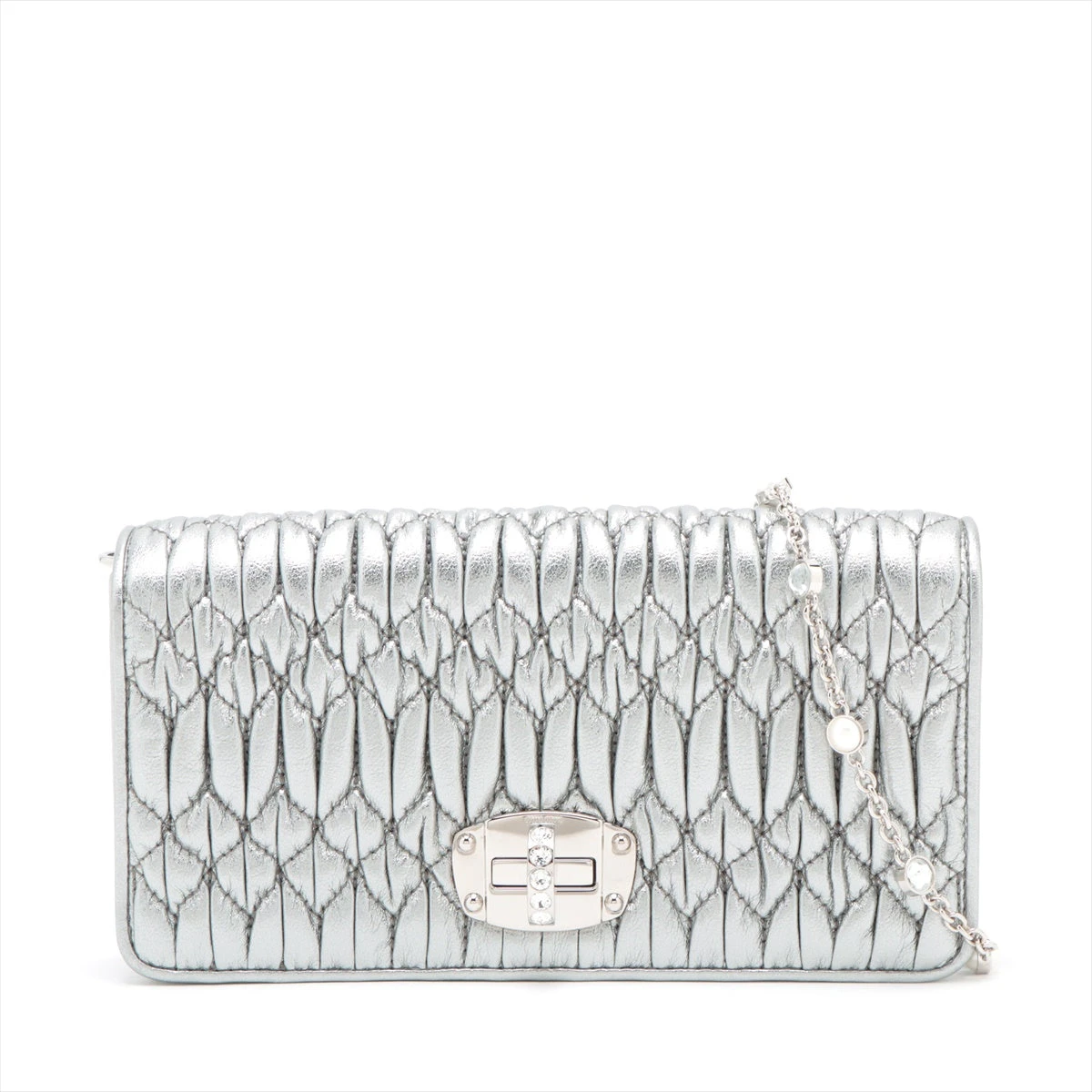 MIUMIUマテラッセ ナッパクリスタル ショルダーバッグ シルバー MIUMIUマテラッセ ナッパクリスタル ショルダーバッグ シルバー