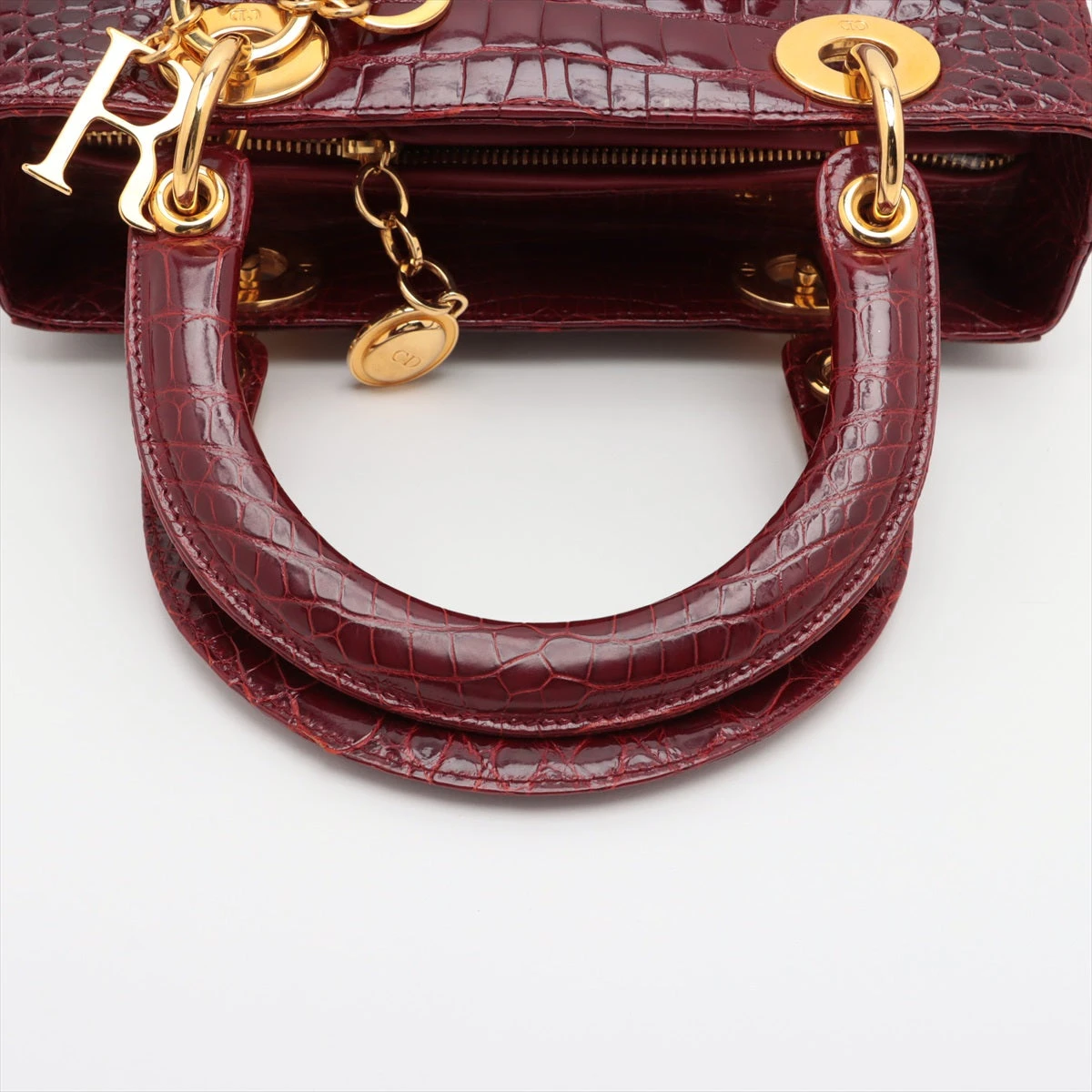 【クロコダイル本革】ハンドバッグ　シャイニークロコ　ワニ革　ボルドー クロコダイル本革】ハンドバッグ シャイニークロコ ワニ革 ボルドー 1